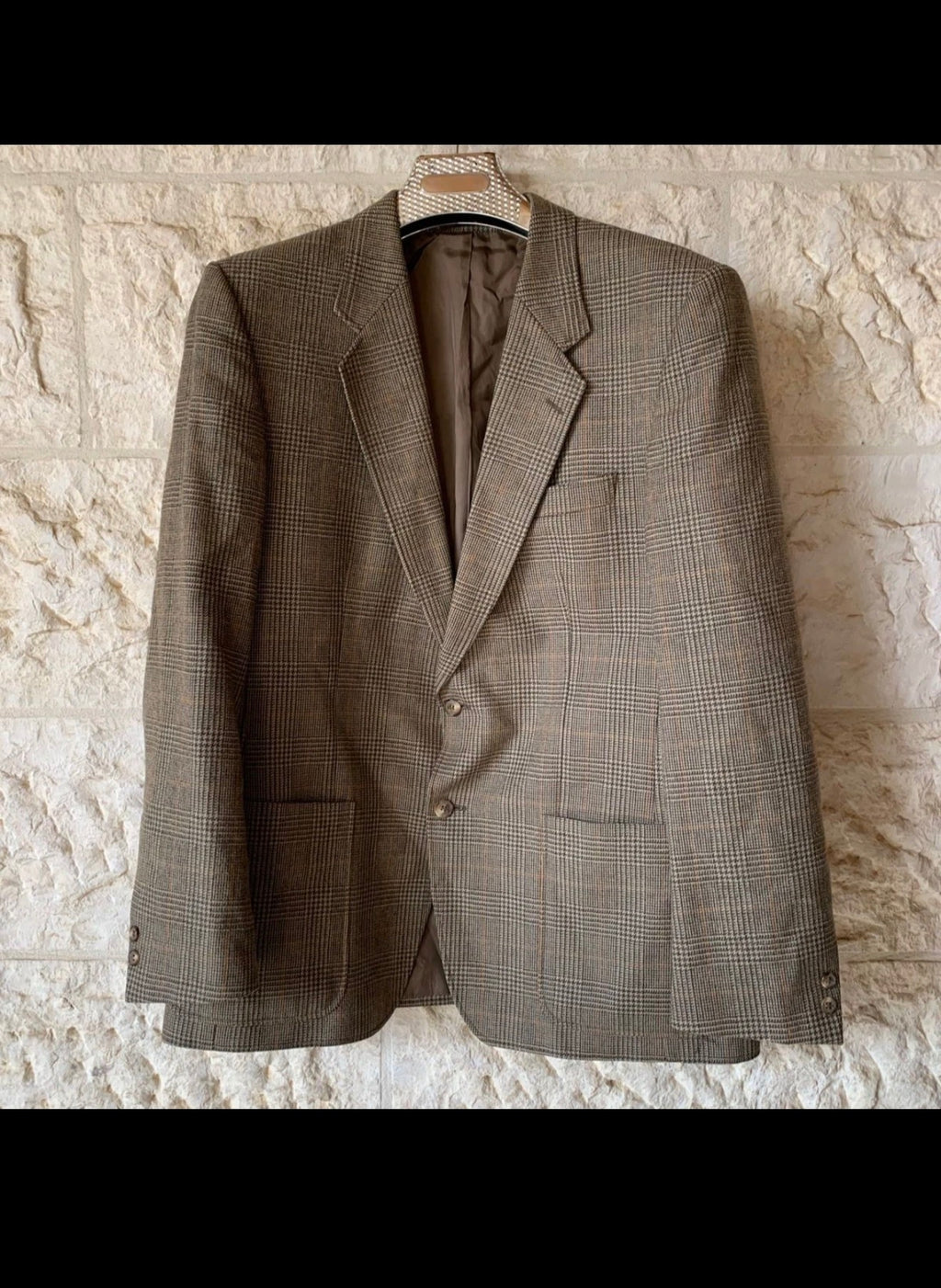 Vintage pure wool tweed glen check classic Brown hunting jacket blazer 44R