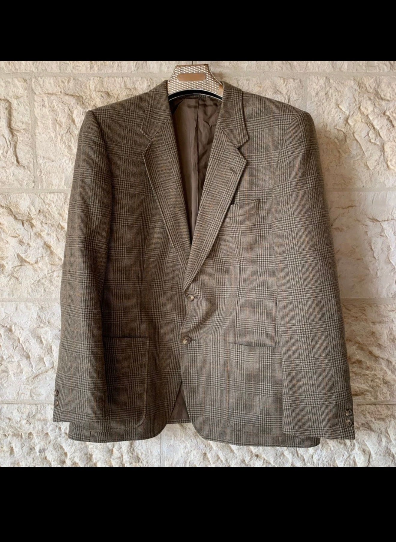 Vintage pure wool tweed glen check classic Brown hunting jacket blazer 44R