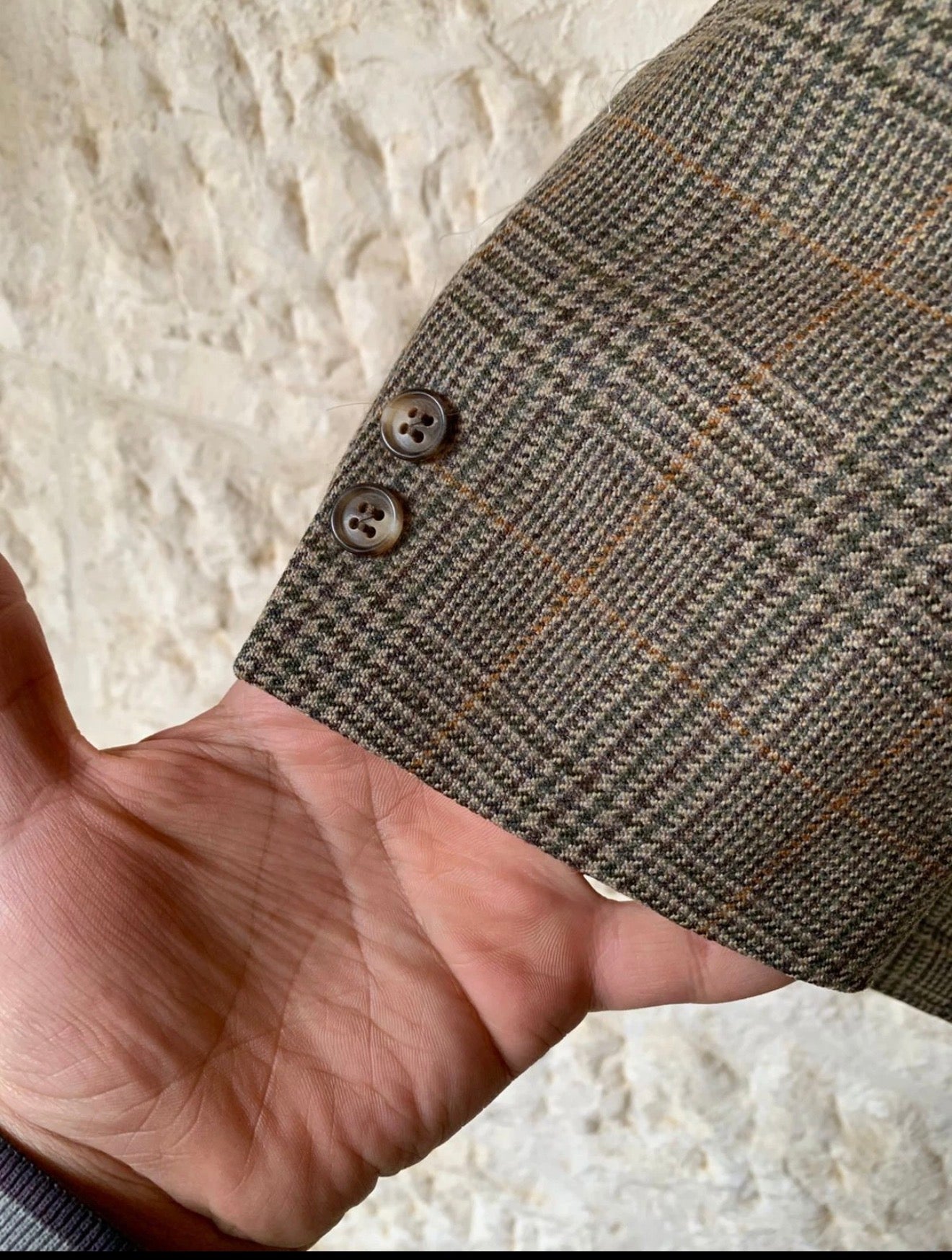 Vintage pure wool tweed glen check classic Brown hunting jacket blazer 44R