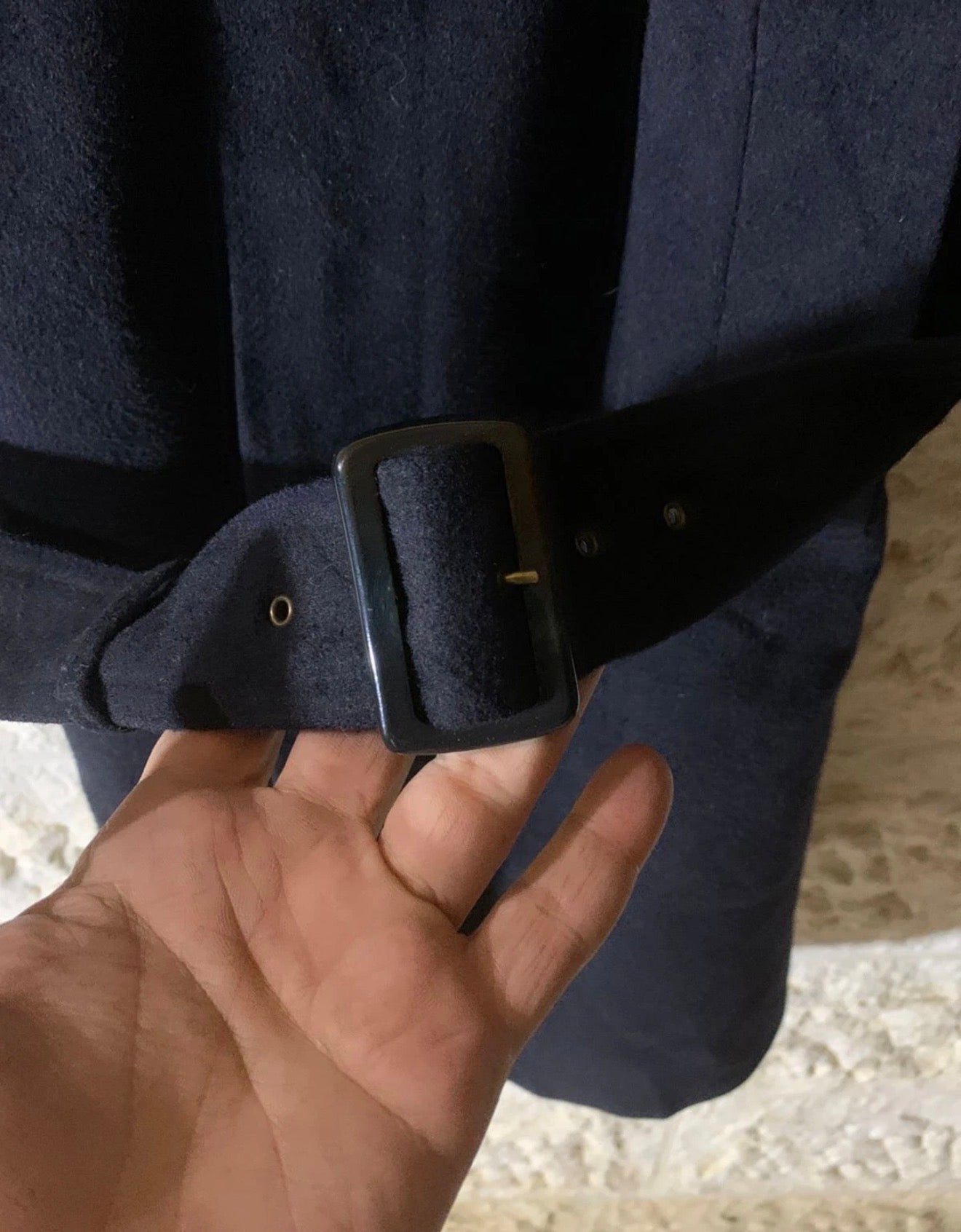 Vintage Darebridge wool cashmere blend navy belted raglan over coat 46R XL