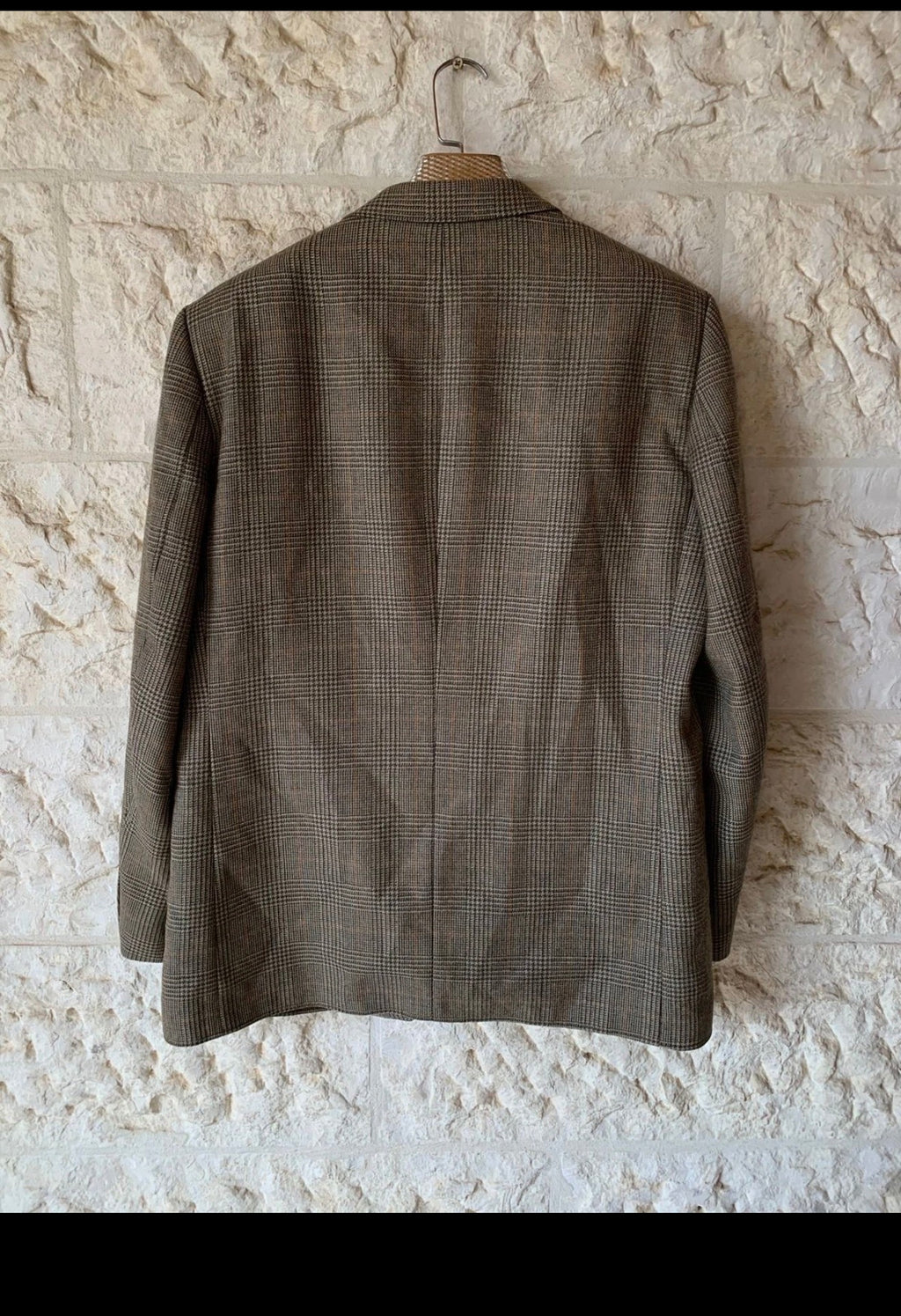 Vintage pure wool tweed glen check classic Brown hunting jacket blazer 44R