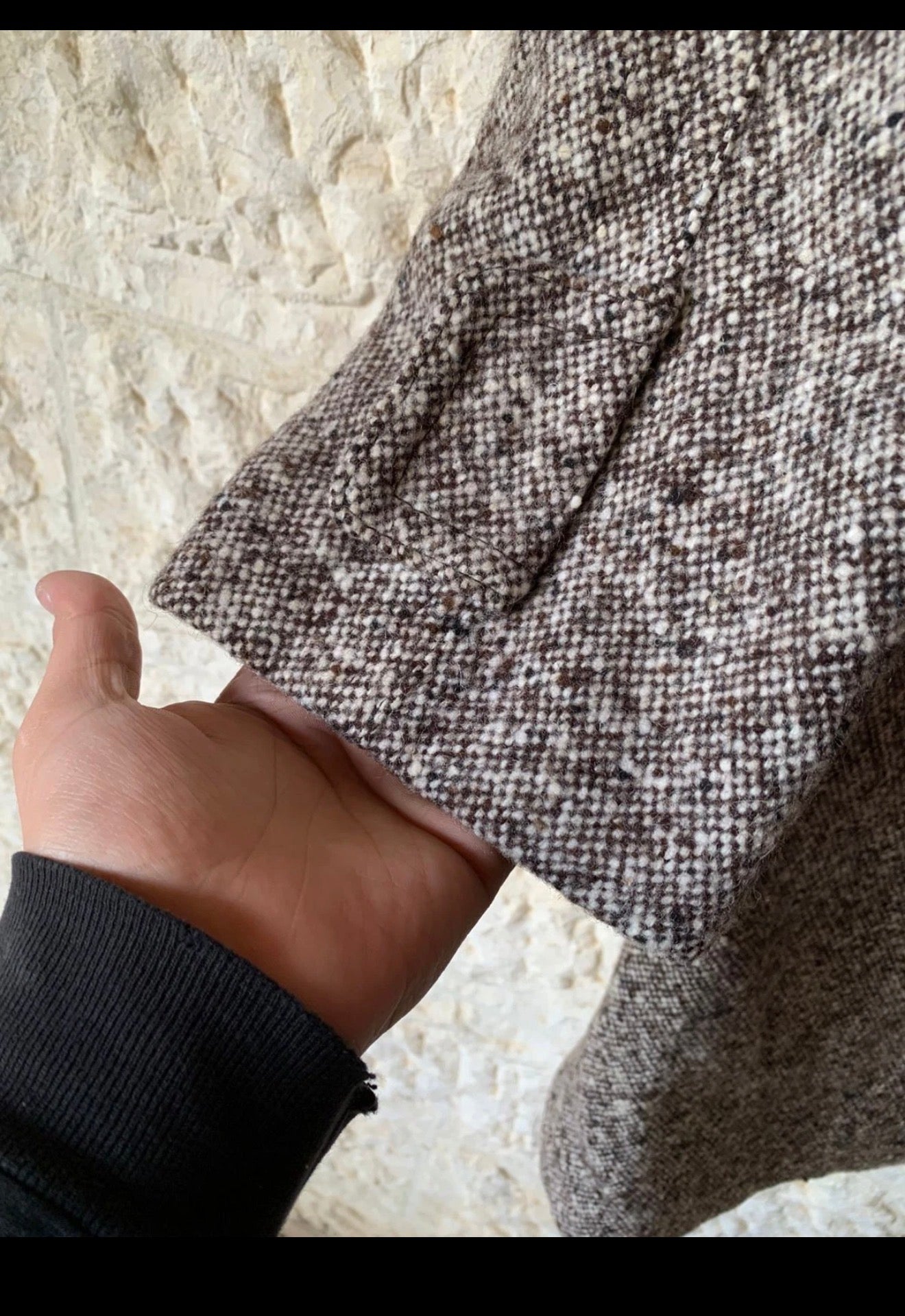 1970s vintage pure wool handwoven tweed brown classic over coat 46R 46L XL