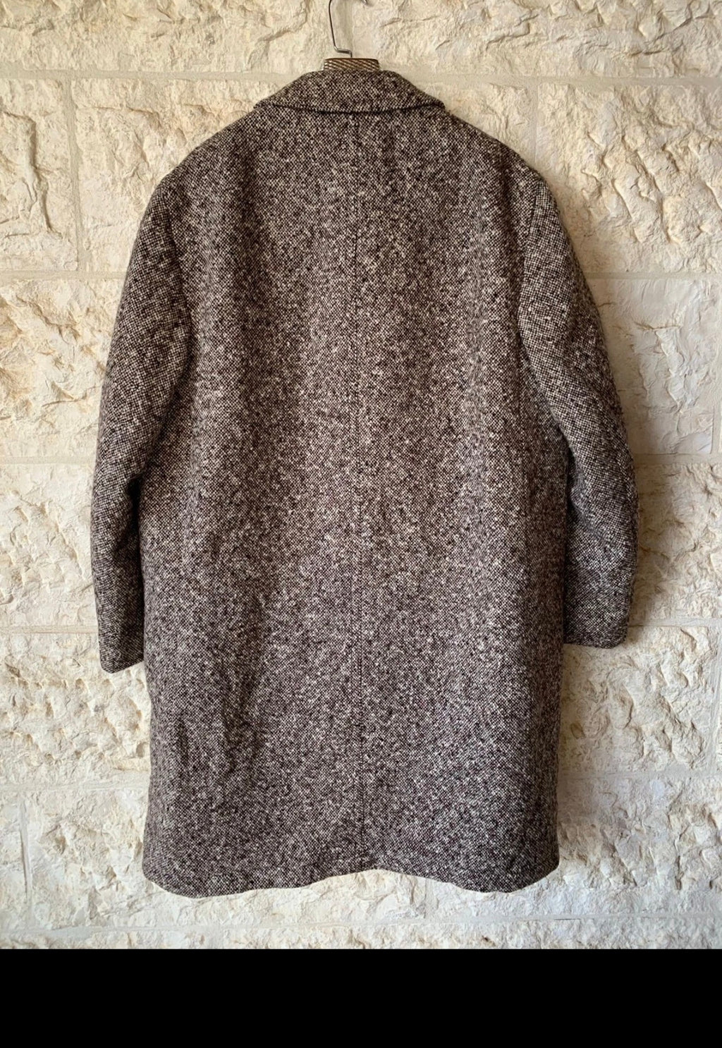 1970s vintage pure wool handwoven tweed brown classic over coat 46R 46L XL