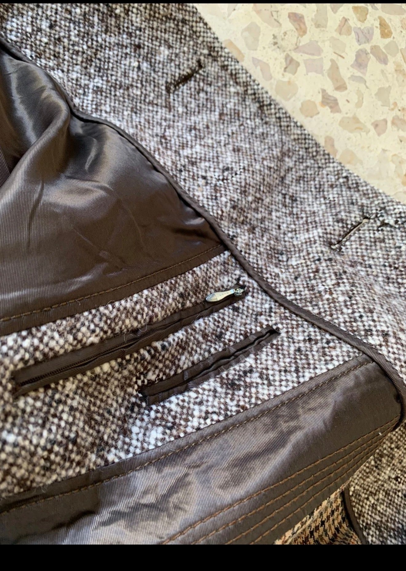 1970s vintage pure wool handwoven tweed brown classic over coat 46R 46L XL