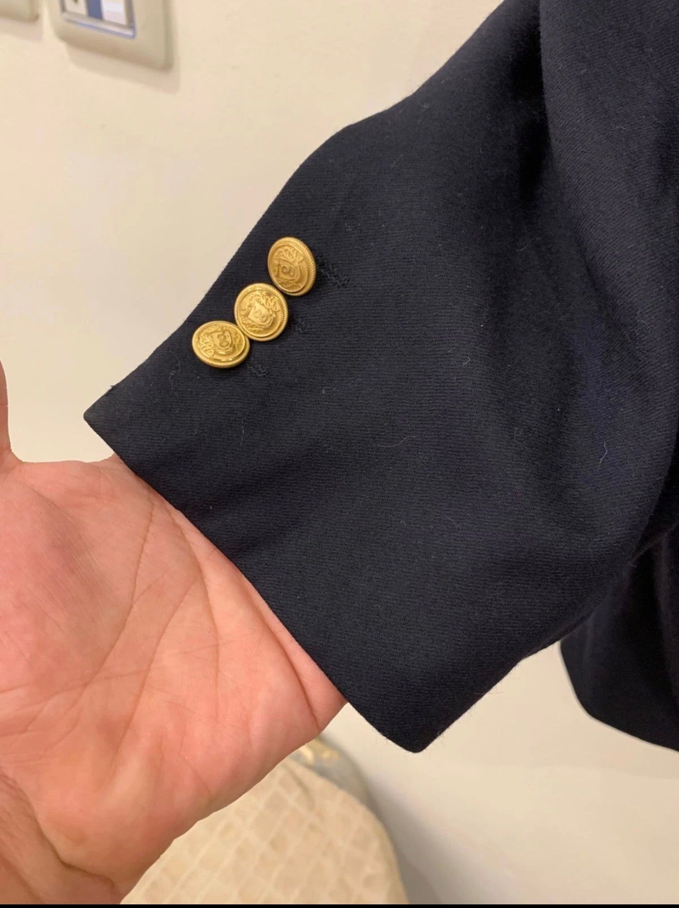 Vintage Gardeur wool cashmere gold button classic navy jacket blazer 44L