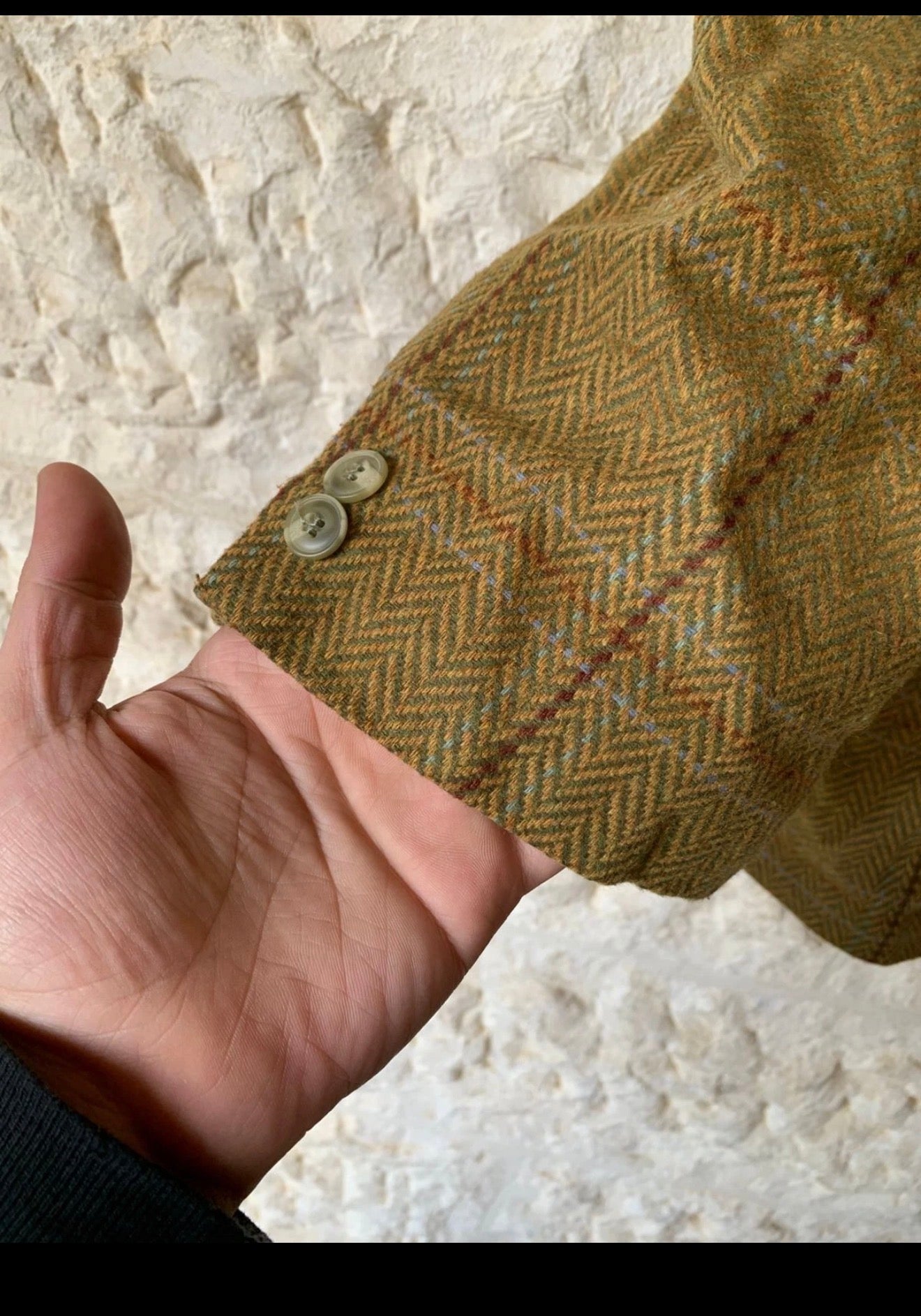 Vintage pure wool Windowpane classic green hunting jacket blazer 48R XL