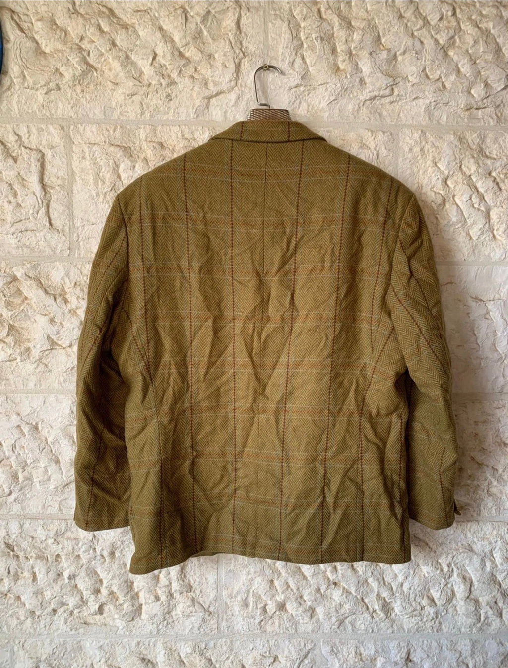 Vintage pure wool Windowpane classic green hunting jacket blazer 48R XL