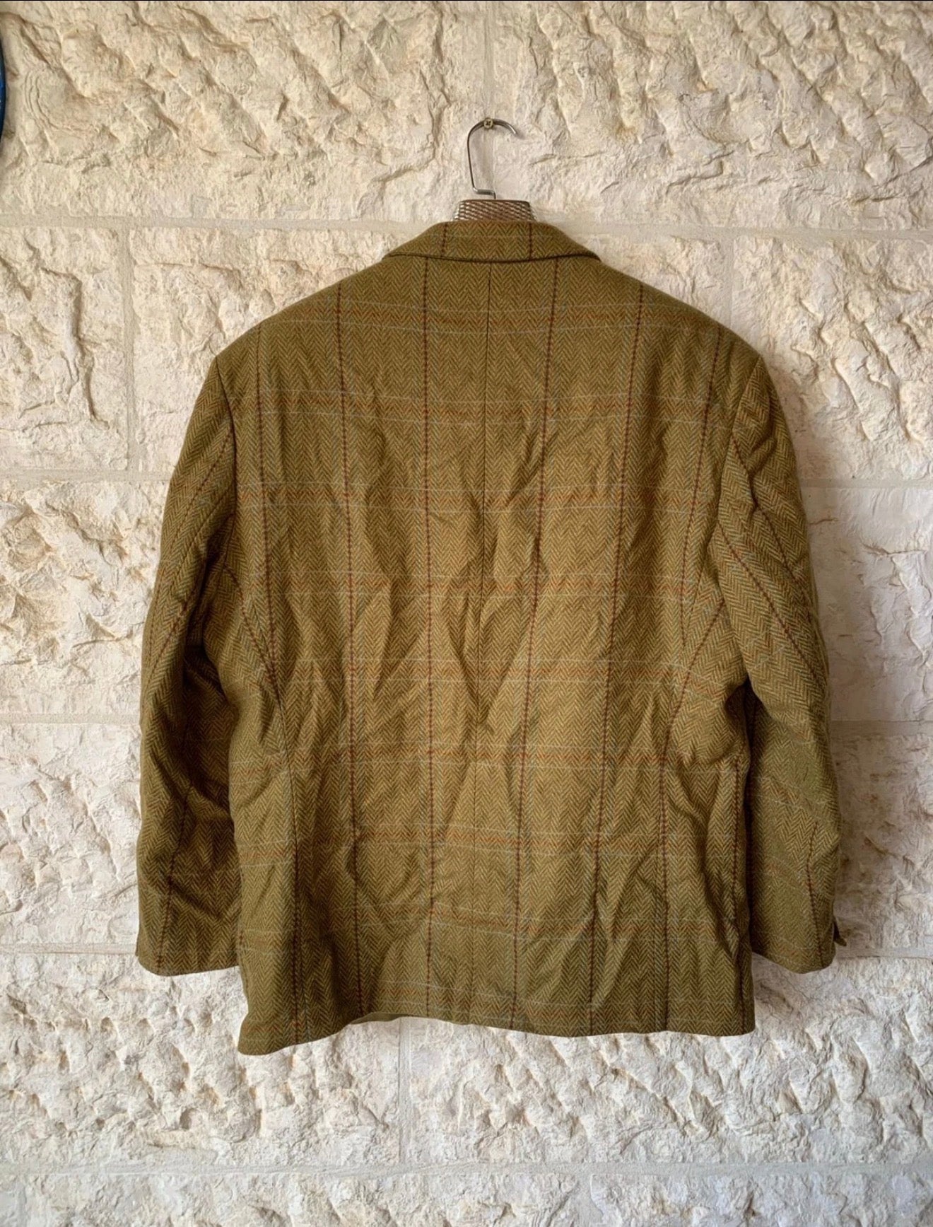 Vintage pure wool Windowpane classic green hunting jacket blazer 48R XL