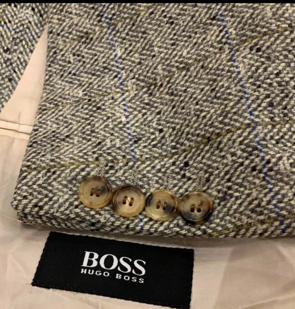 Vintage Hugo Boss Wool Cashmere herringbone classic sport coat blazer 46L XL