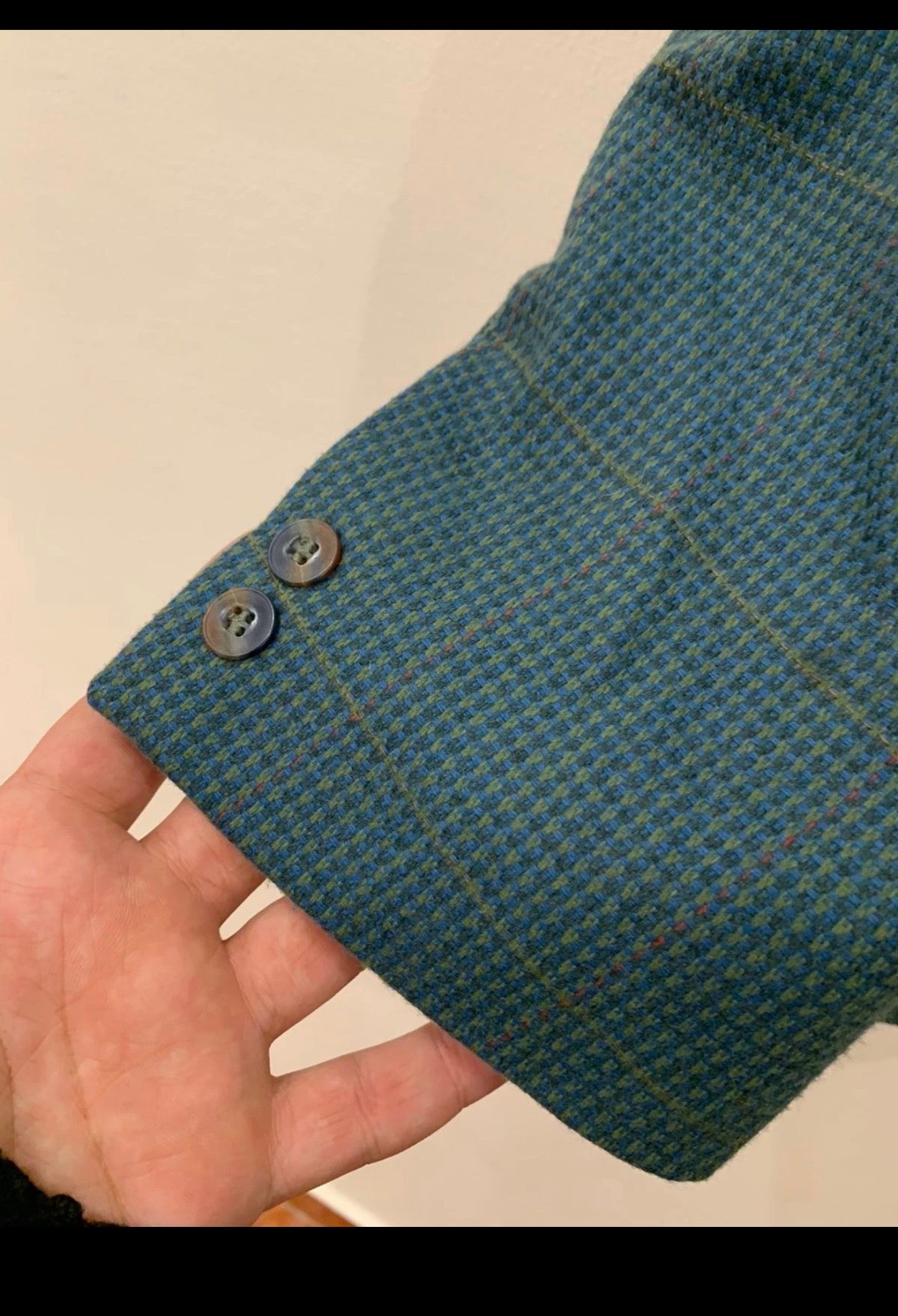 Vintage pure wool Windowpane classic turquoise jacket blazer 42R
