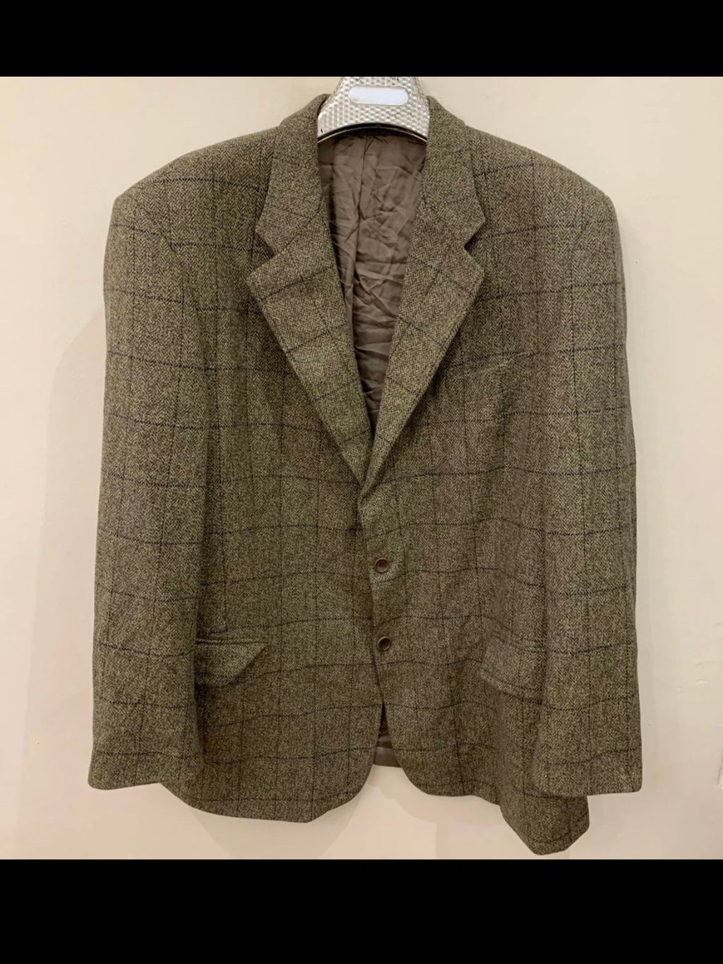 Vintage Windsor Wool Angora Cashmere Windowpane brown jacket blazer 46R XL