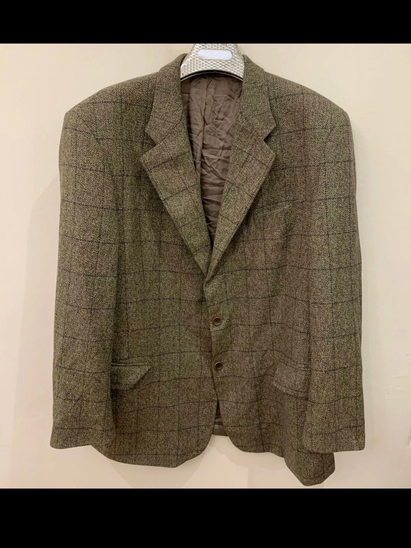 Vintage Windsor Wool Angora Cashmere Windowpane brown jacket blazer 46R XL