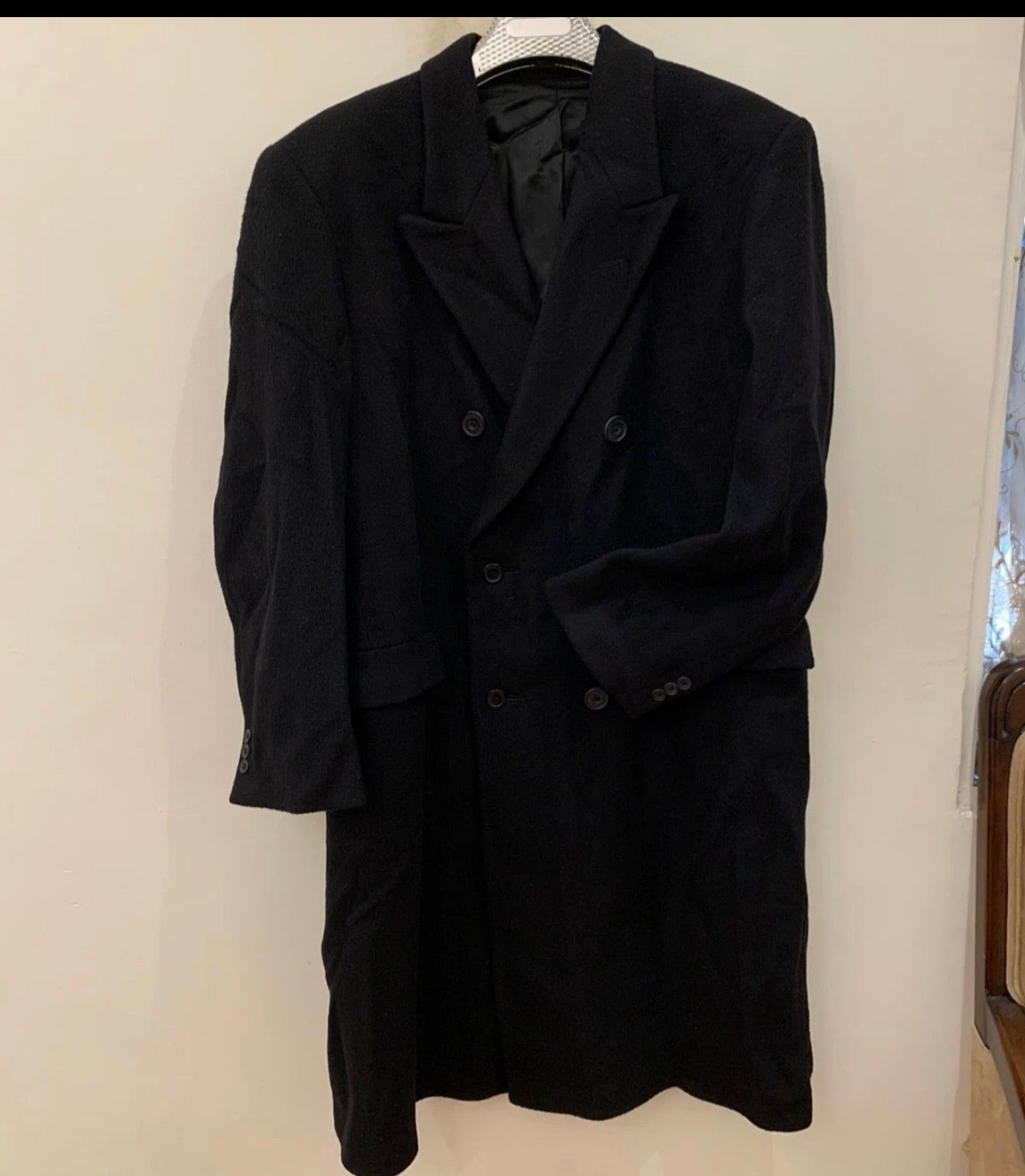 Vintage wool cashmere blend double breasted gangster classic over coat 46R XL