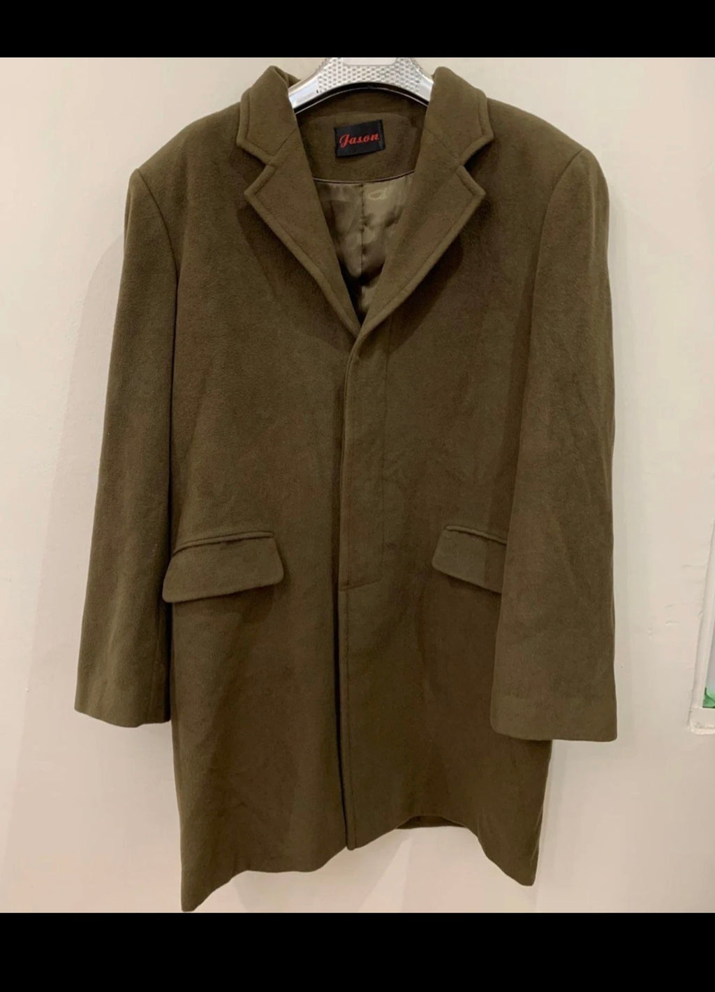 Vintage Wool Cashmere blend classic brownish green over coat 46R 46L XL