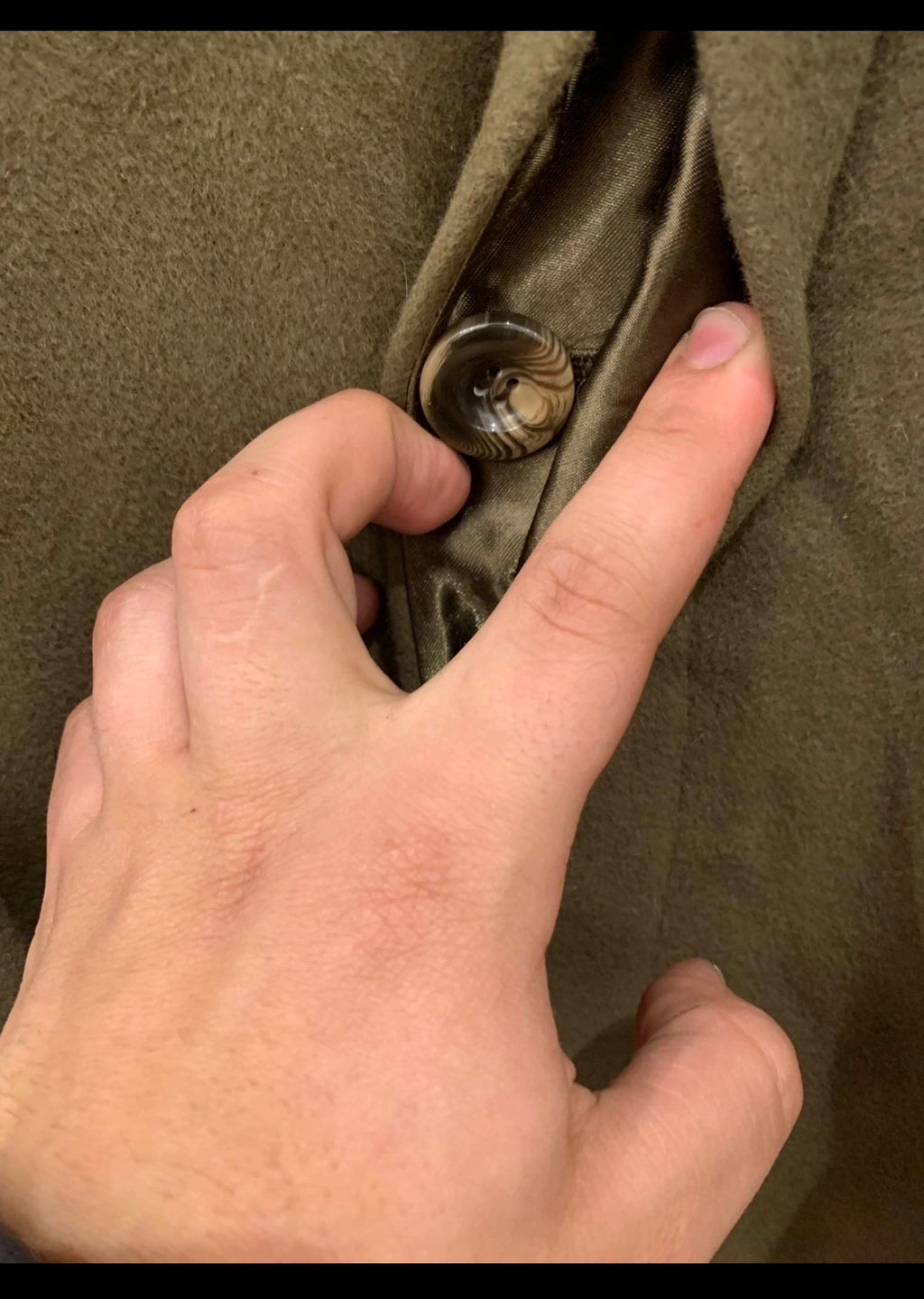 Vintage Wool Cashmere blend classic brownish green over coat 46R 46L XL
