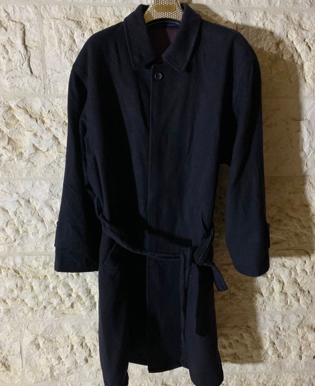 Vintage Konen classic 100% Pure Cashmere navy belted long over coat 48R XL