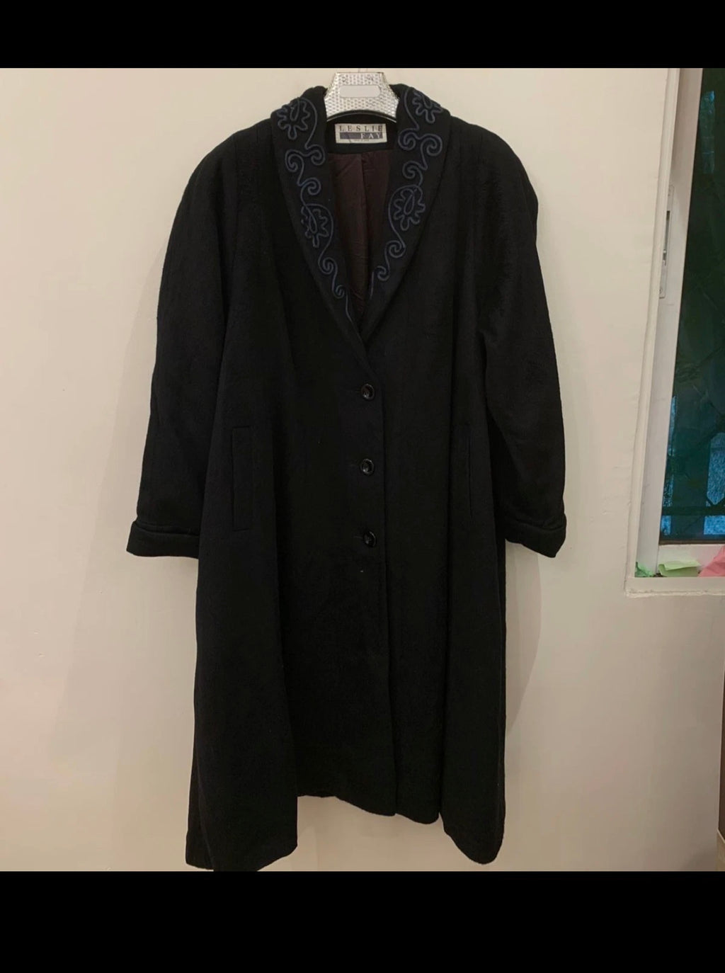 Vintage Leslie Fay pure wool shawl collar classic black over coat 20 2XL 50