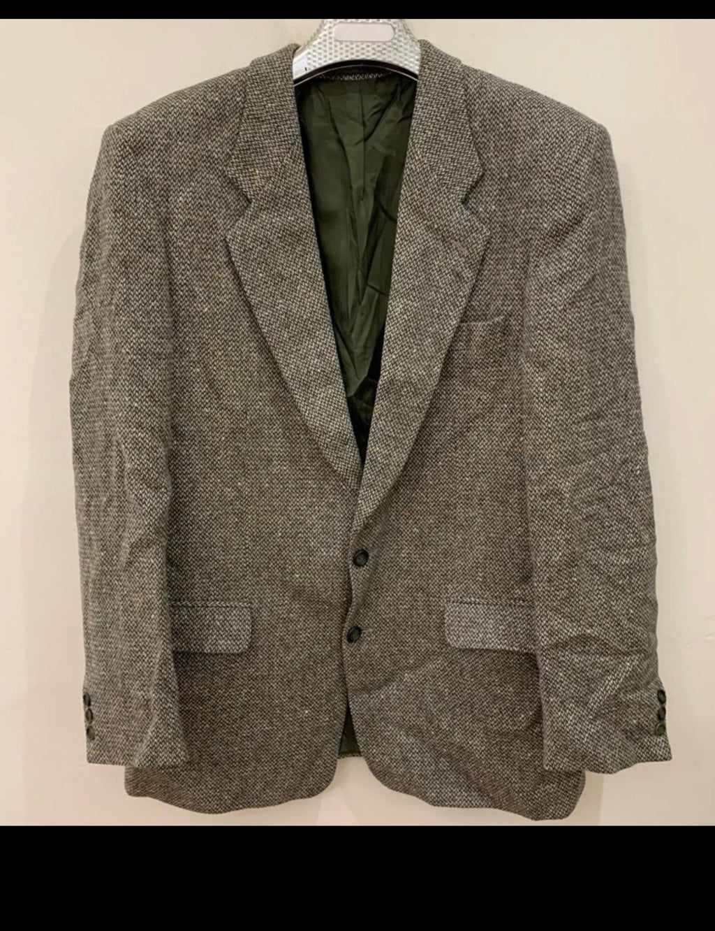 Vintage pure wool handwoven Tweed classic green hunting jacket blazer 46R 46L XL