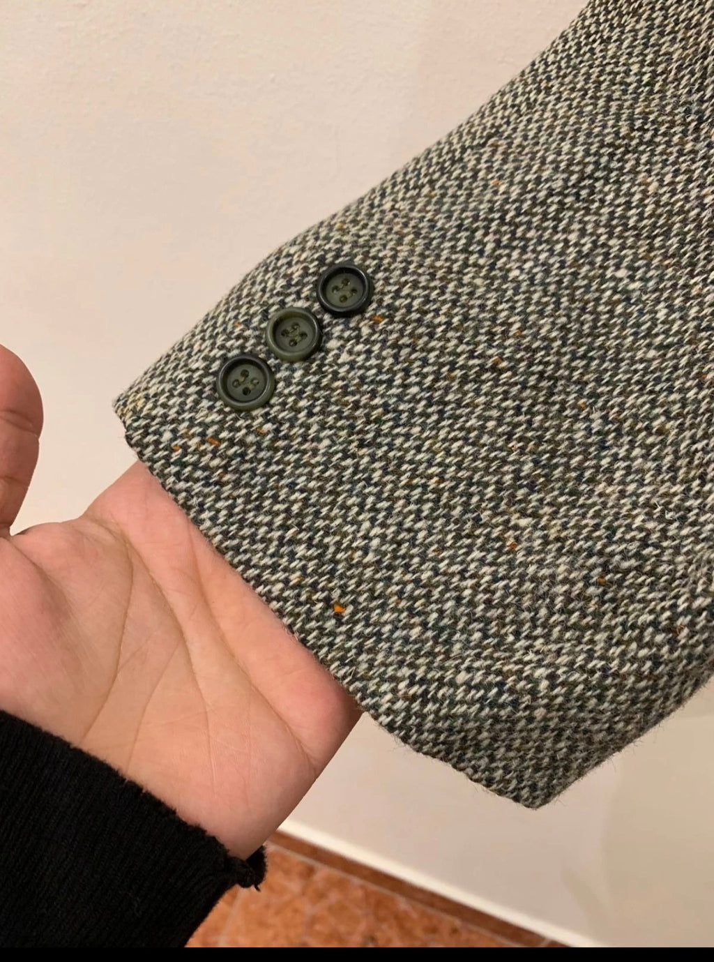 Vintage pure wool handwoven Tweed classic green hunting jacket blazer 46R 46L XL