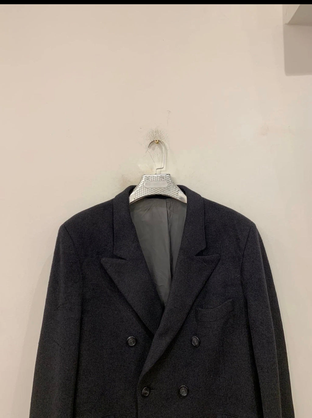 Vintage Wool Cashmere blend double breasted gangster Charcoal over coat 44R L