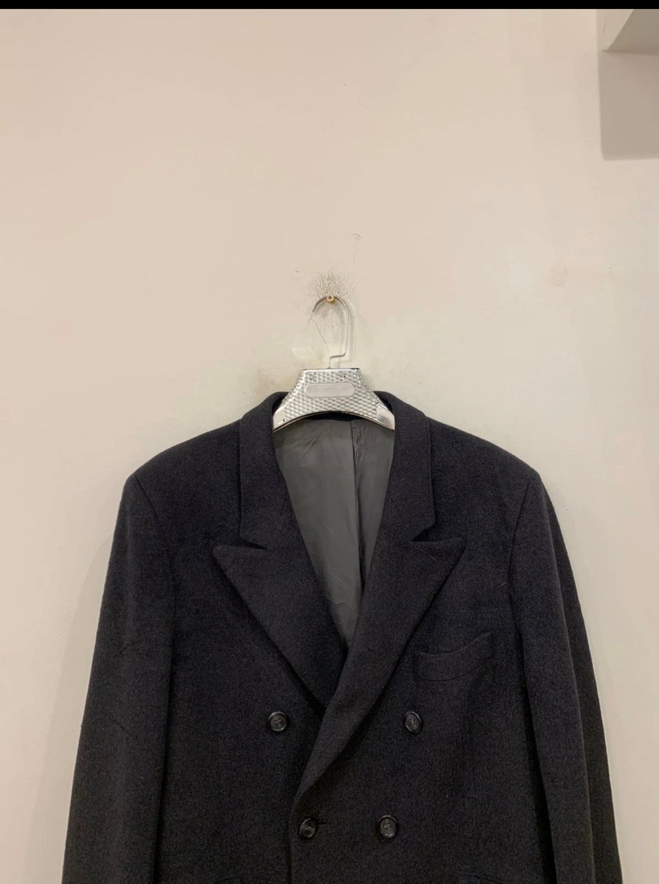 Vintage Wool Cashmere blend double breasted gangster Charcoal over coat 44R L