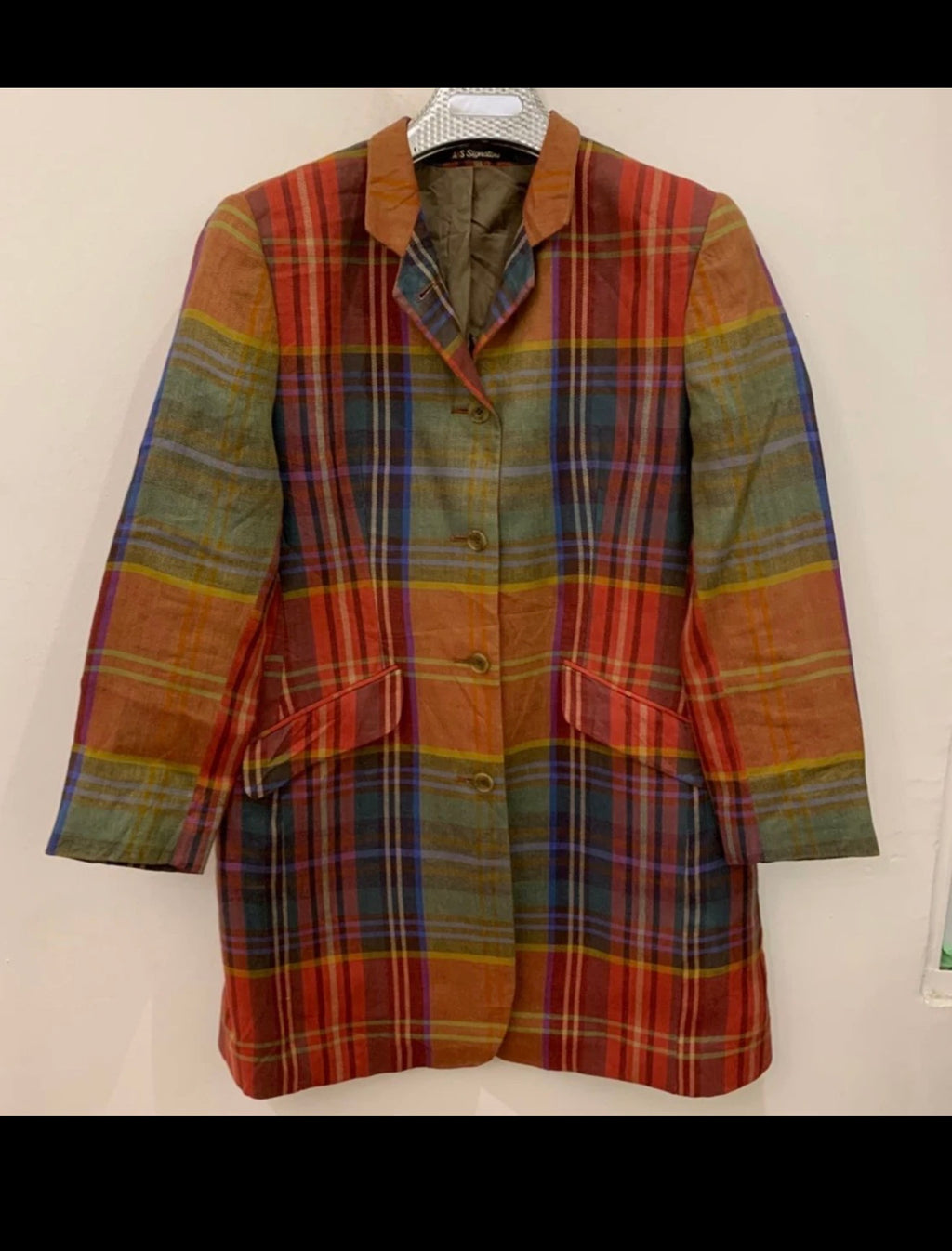 Vintage Daks DD London 100% Linen classic plaid jacket over coat 6 S 36
