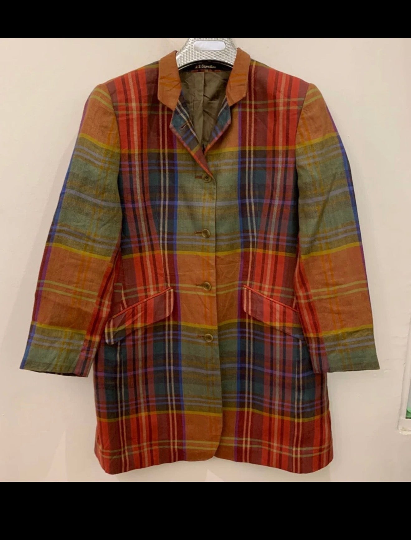 Vintage Daks DD London 100% Linen classic plaid jacket over coat 6 S 36