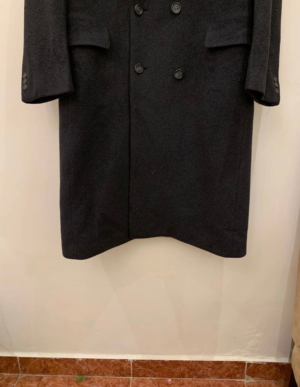 Vintage Wool Cashmere blend double breasted gangster Charcoal over coat 44R L