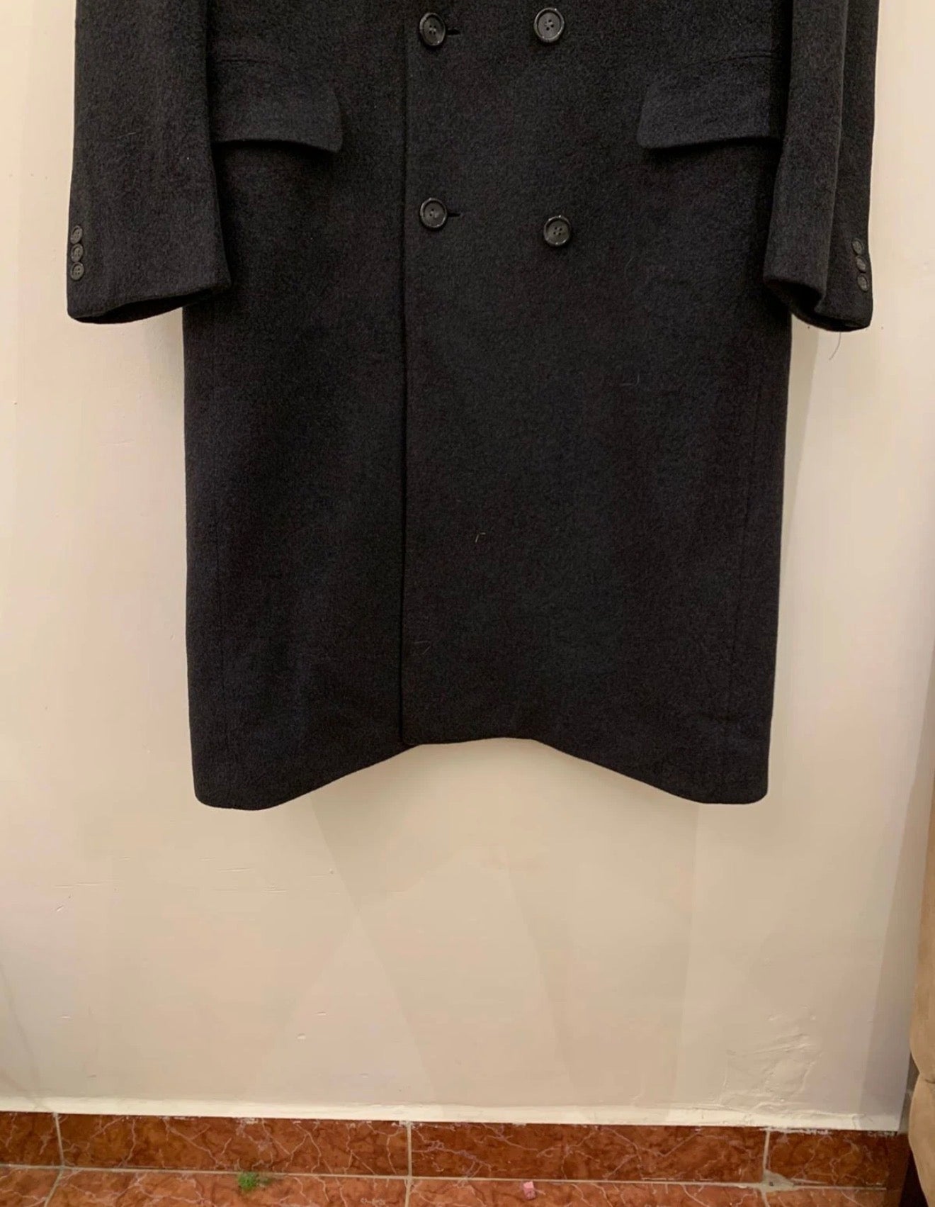 Vintage Wool Cashmere blend double breasted gangster Charcoal over coat 44R L
