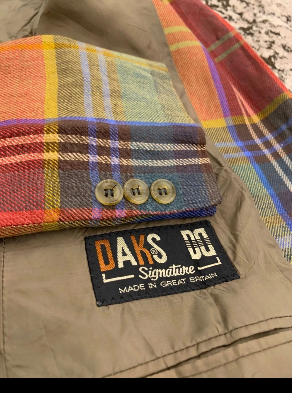 Vintage Daks DD London 100% Linen classic plaid jacket over coat 6 S 36