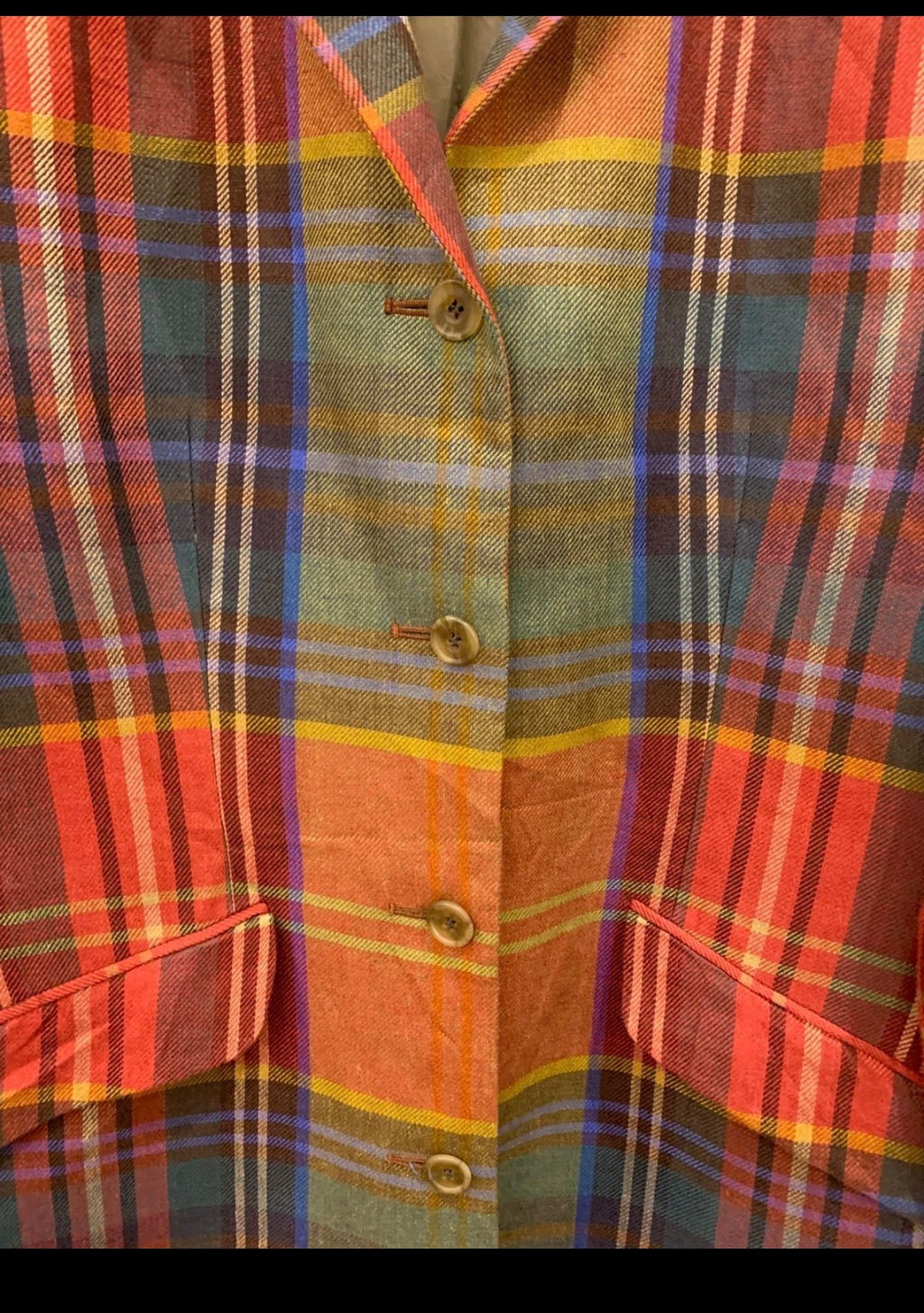 Vintage Daks DD London 100% Linen classic plaid jacket over coat 6 S 36