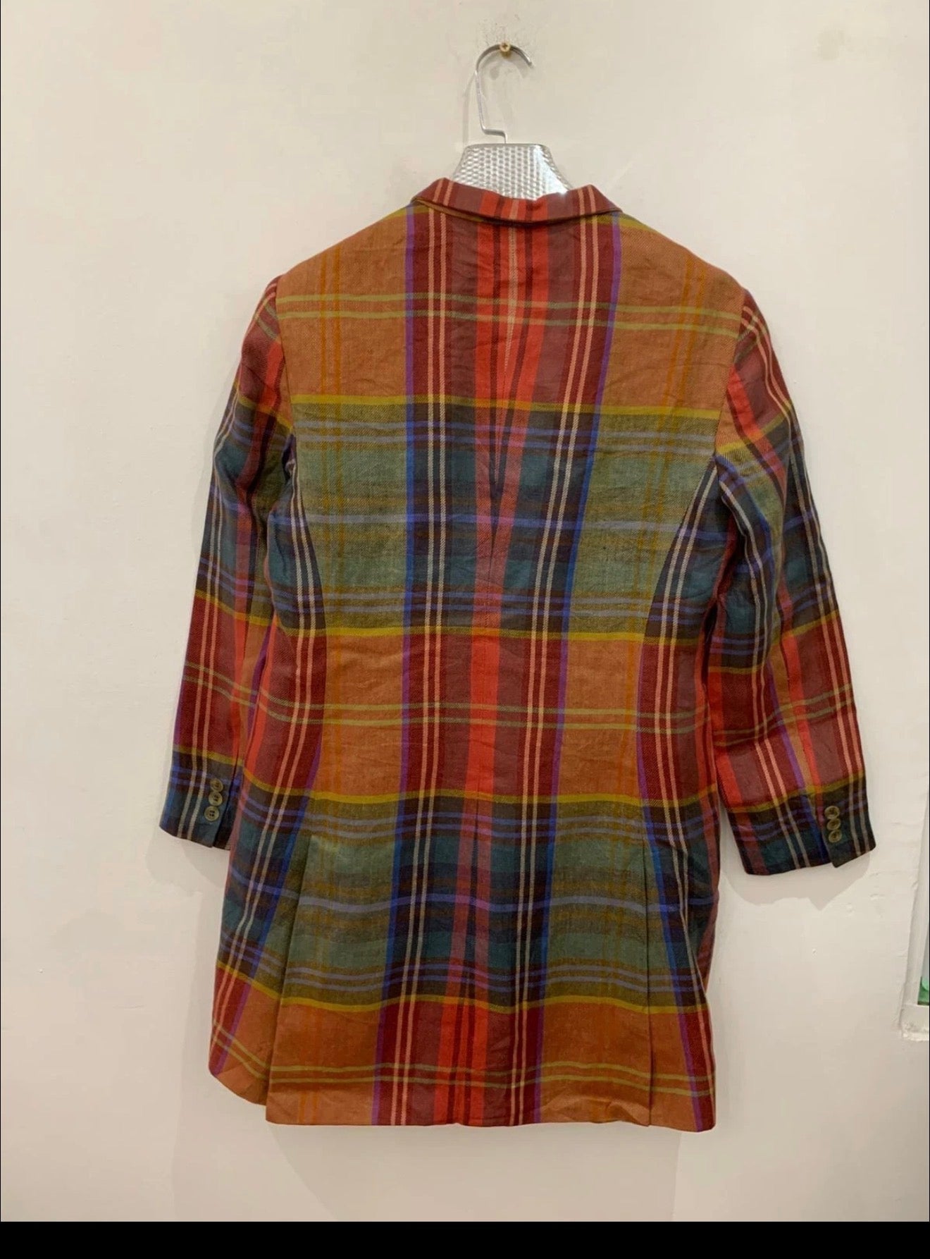 Vintage Daks DD London 100% Linen classic plaid jacket over coat 6 S 36