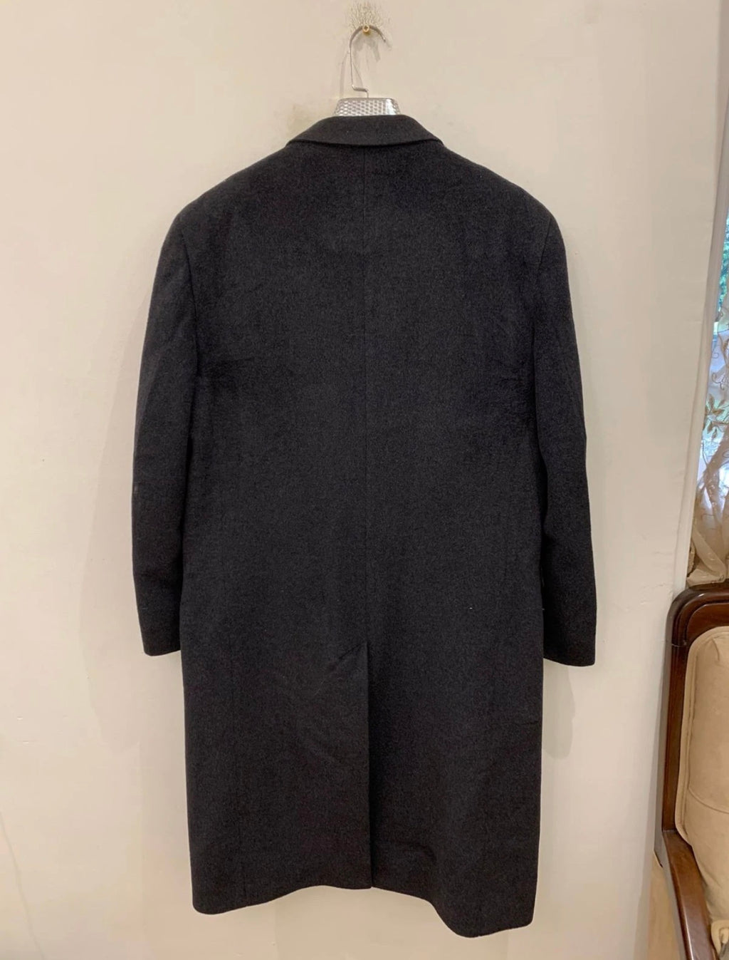 Vintage Wool Cashmere blend double breasted gangster Charcoal over coat 44R L