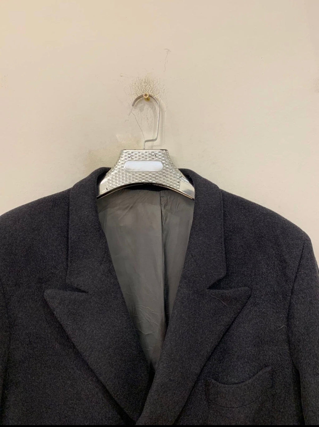 Vintage Wool Cashmere blend double breasted gangster Charcoal over coat 44R L