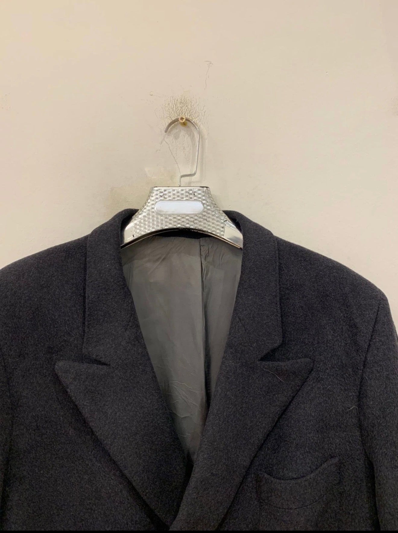 Vintage Wool Cashmere blend double breasted gangster Charcoal over coat 44R L