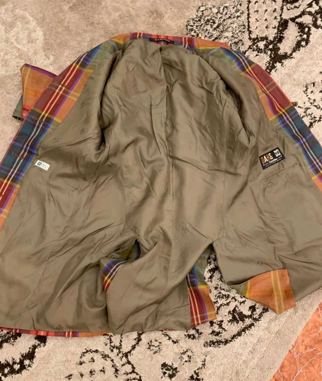 Vintage Daks DD London 100% Linen classic plaid jacket over coat 6 S 36