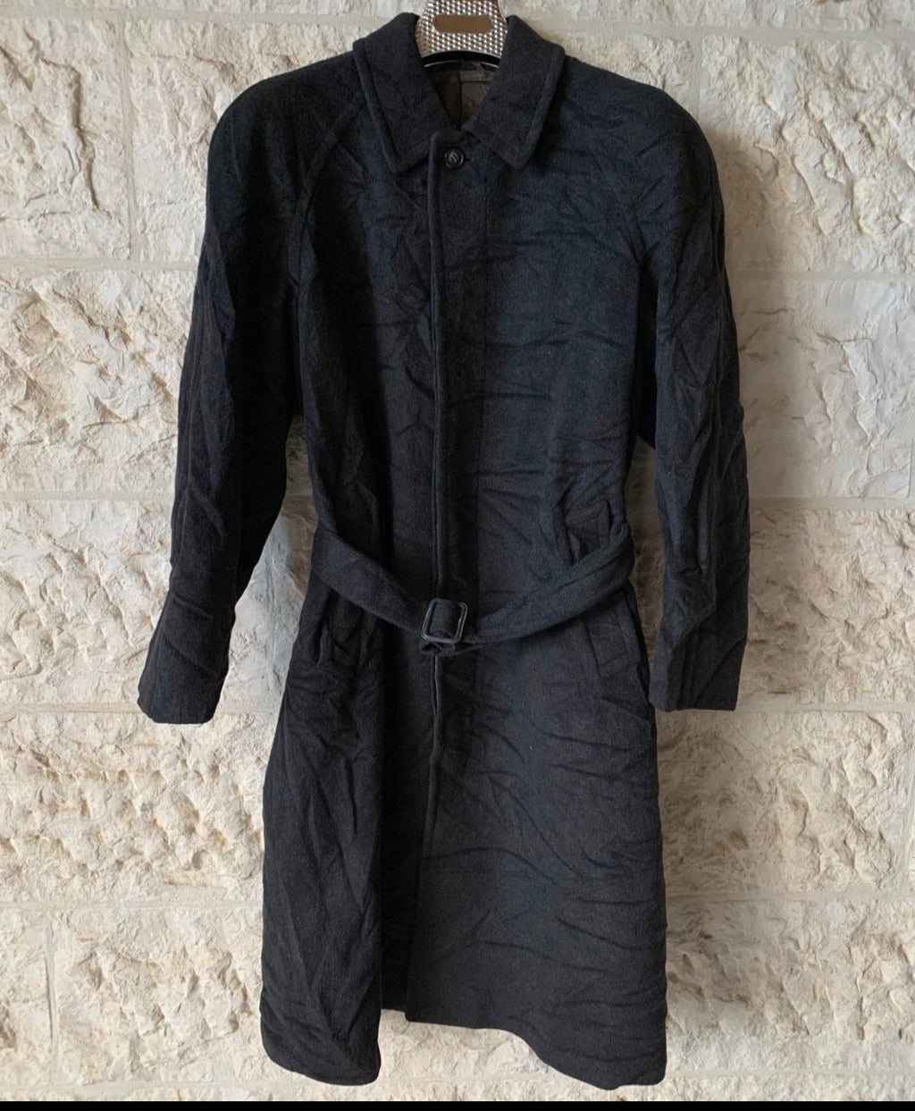 Vintage Wool Cashmere blend charcoal belted raglan classic over coat 46R XL
