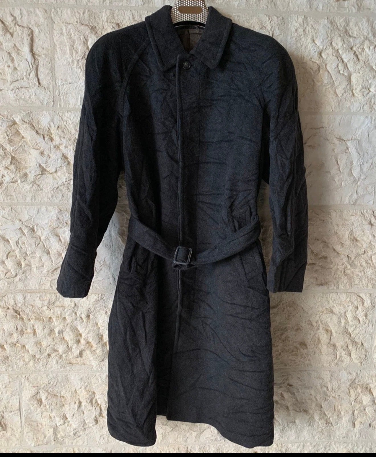 Vintage Wool Cashmere blend charcoal belted raglan classic over coat 46R XL
