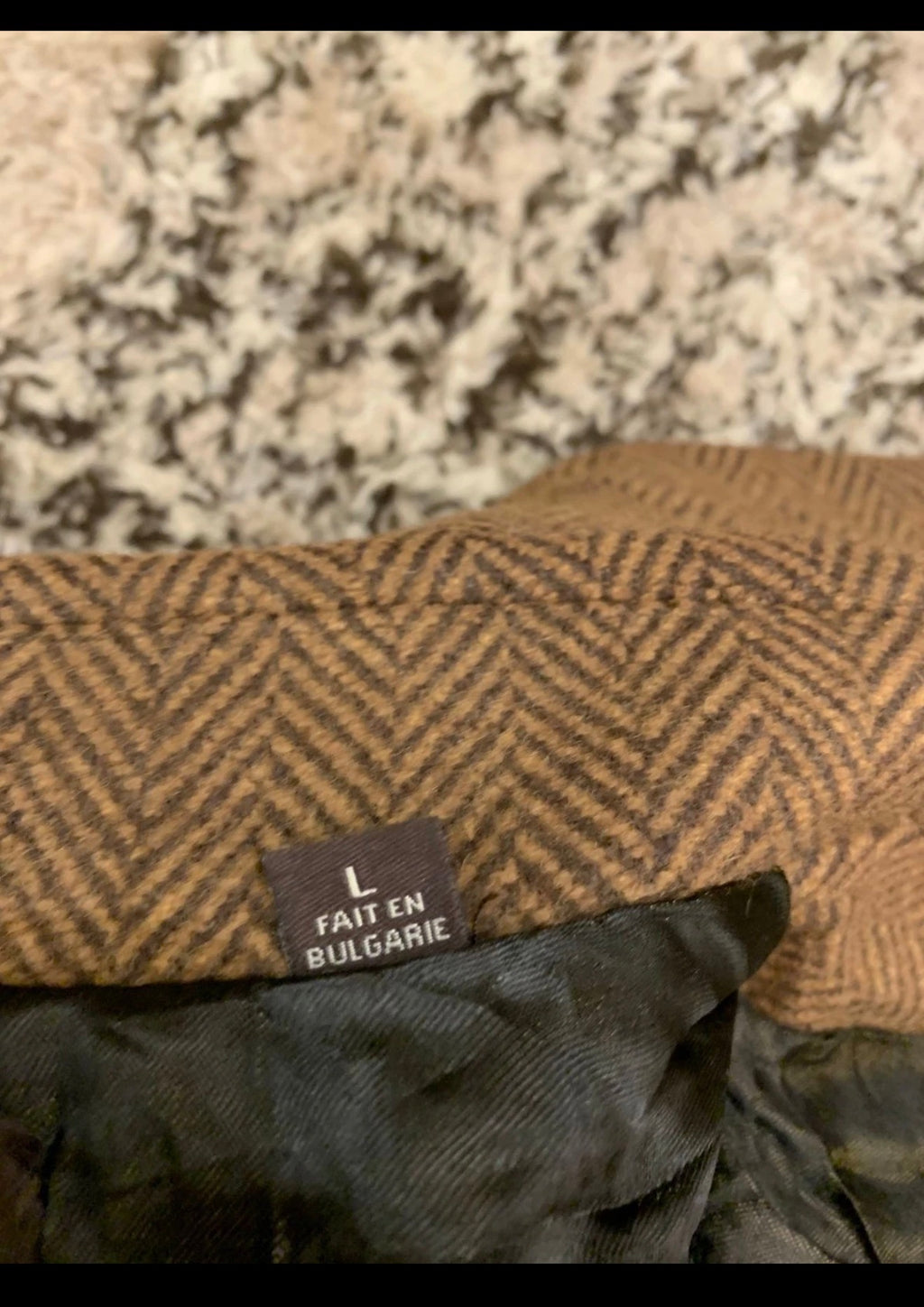 Classic style wool blend tweed herringbone brown over coat 46R 46L