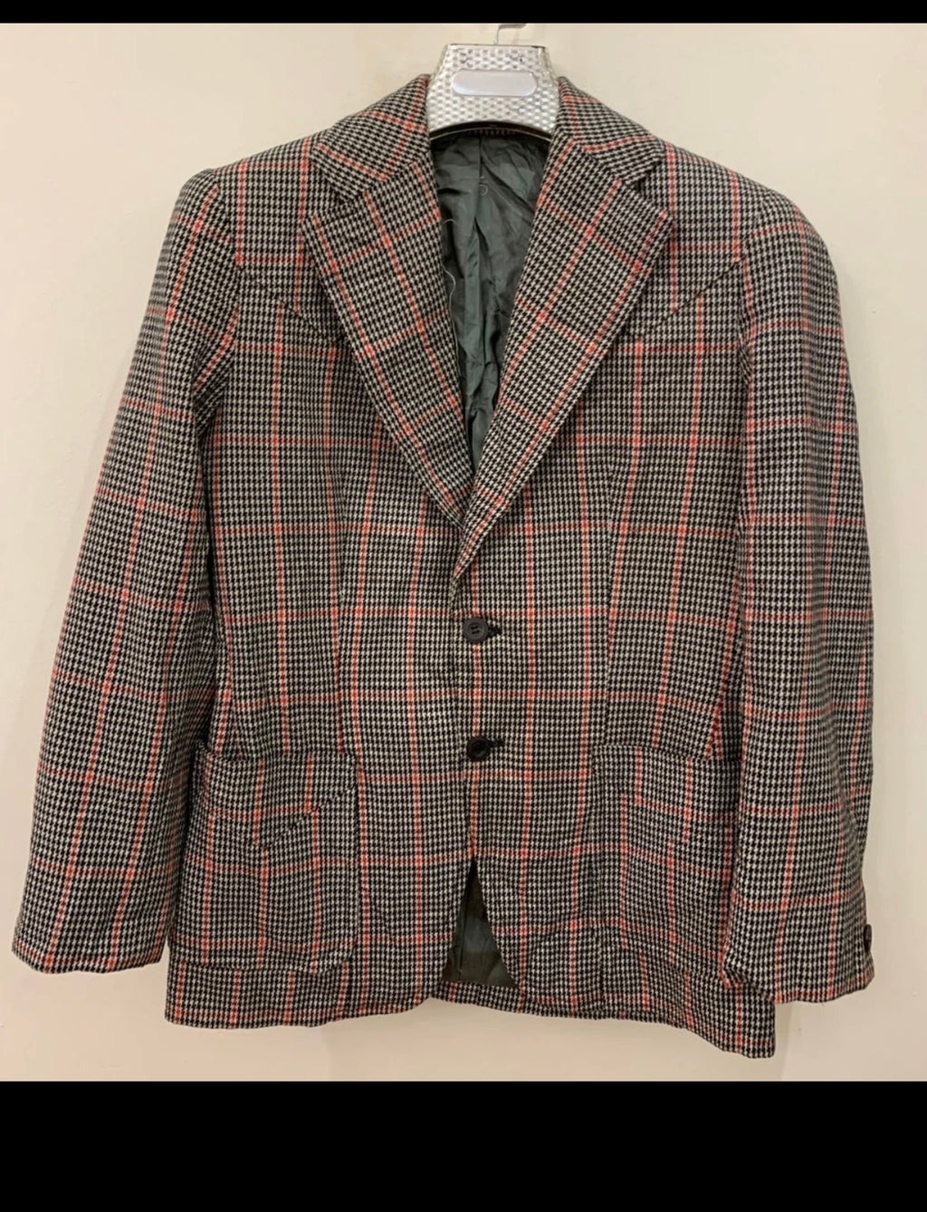 1970s vintage pure wool Windowpane houndstooth rockabilly disco blazer 34R 36R