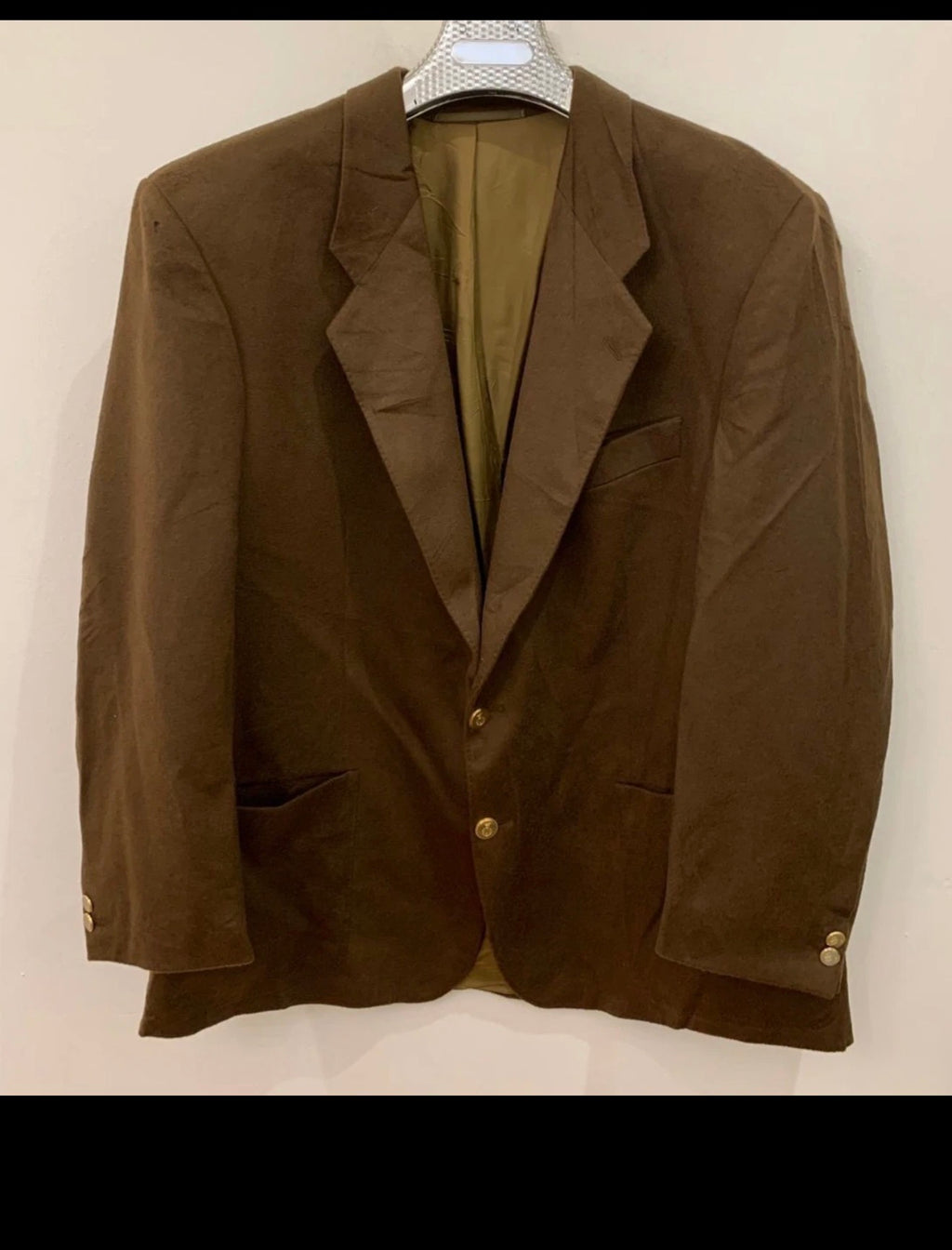 Vintage Baumler 100% cashmere gold button classic brown jacket blazer 48R XL