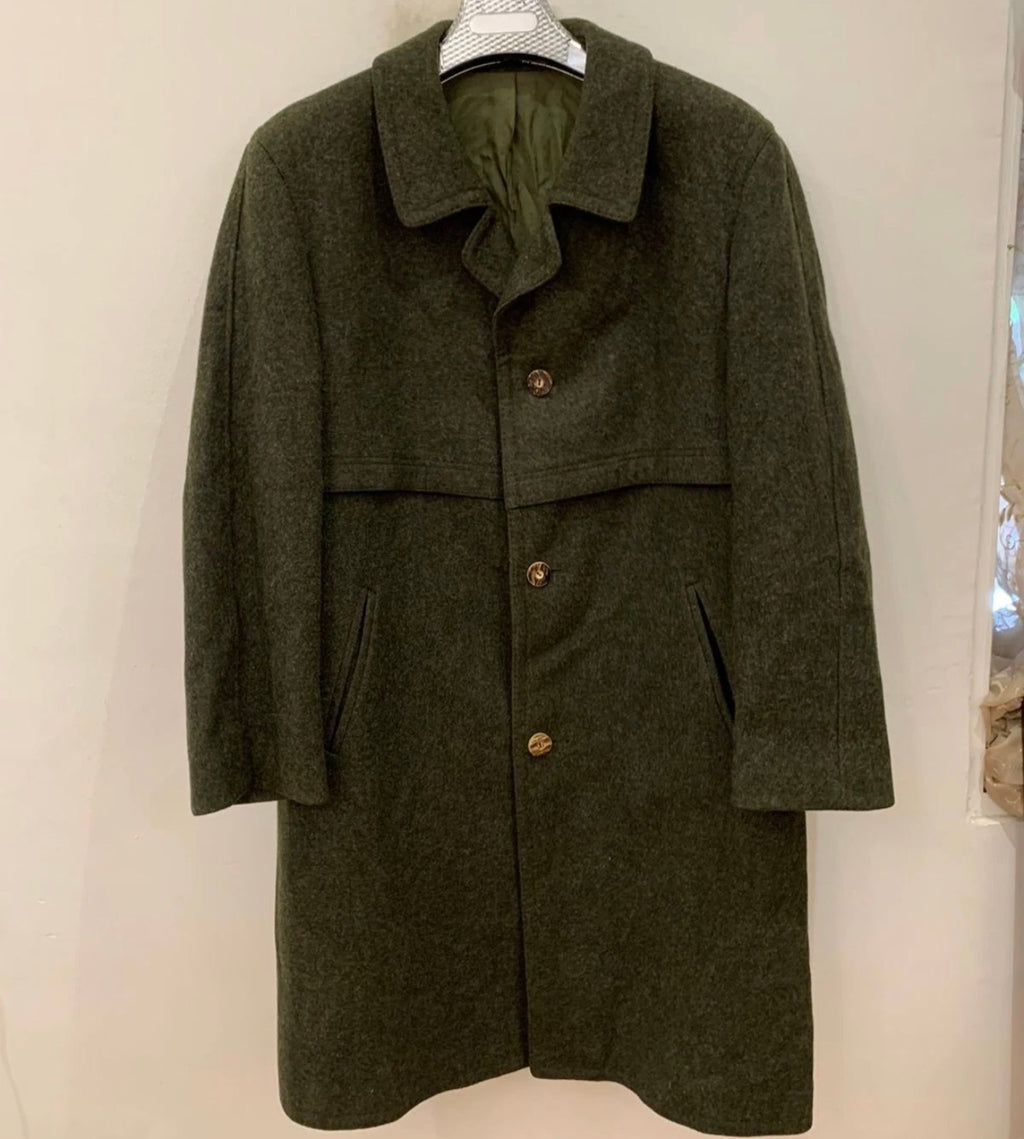 Vintage Tiroler Loden pure wool tweed olive green over coat 44R