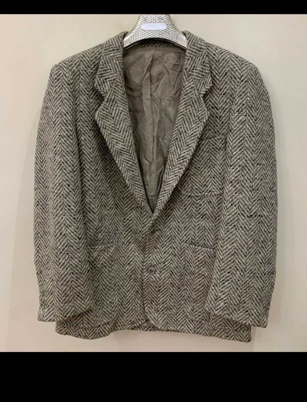 Vintage pure wool handwoven Tweed herringbone gray hunting jacket blazer 40R