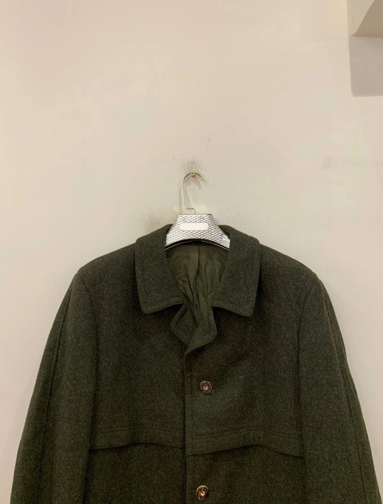 Vintage Tiroler Loden pure wool tweed olive green over coat 44R