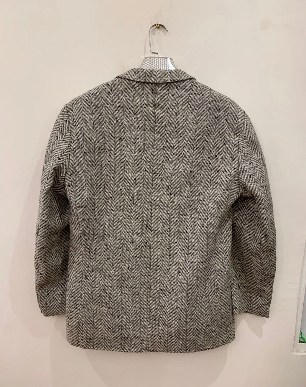 Vintage pure wool handwoven Tweed herringbone gray hunting jacket blazer 40R