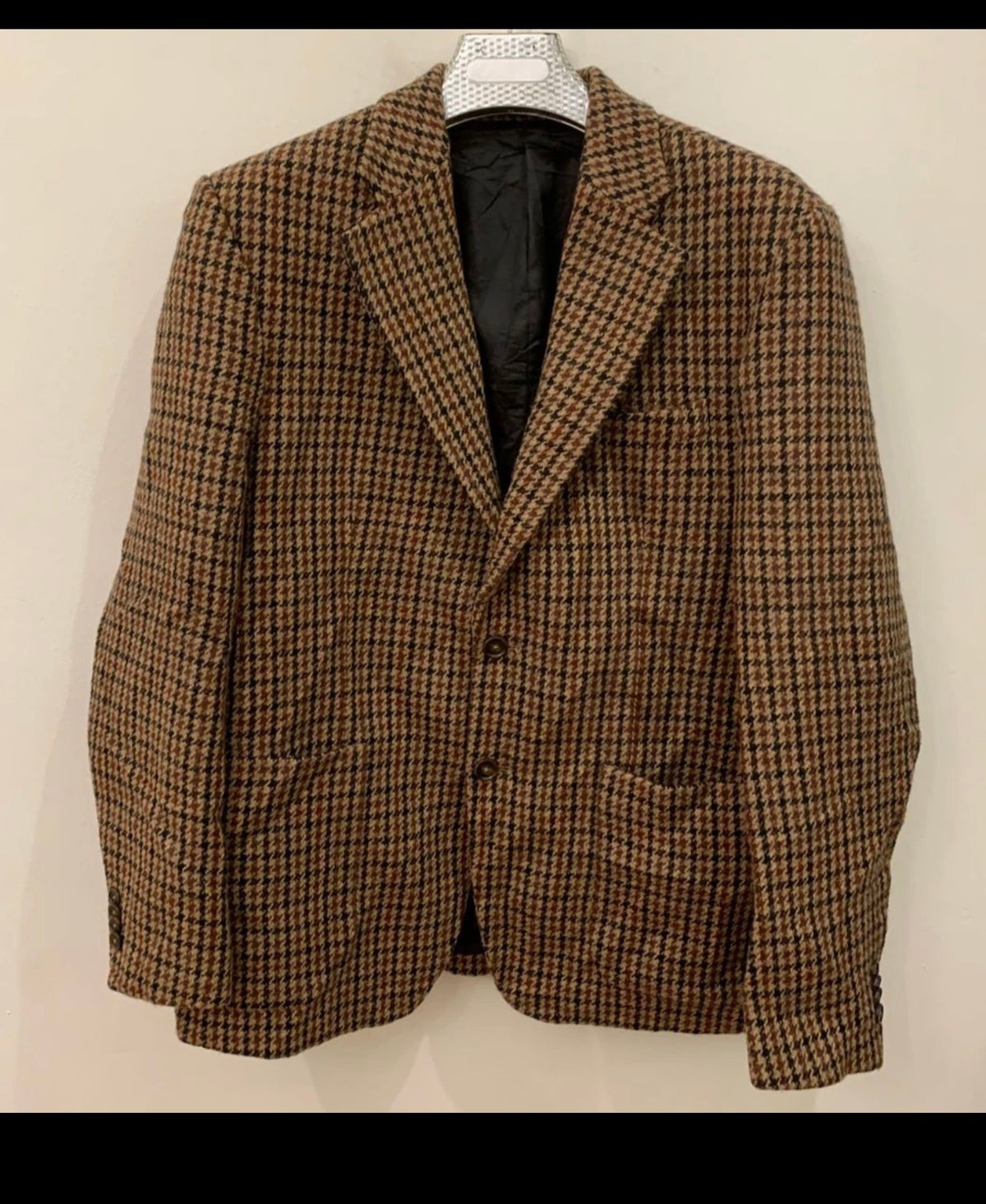 1970s Vintage houndstooth pure wool handwoven tweed hunting jacket blazer 42R
