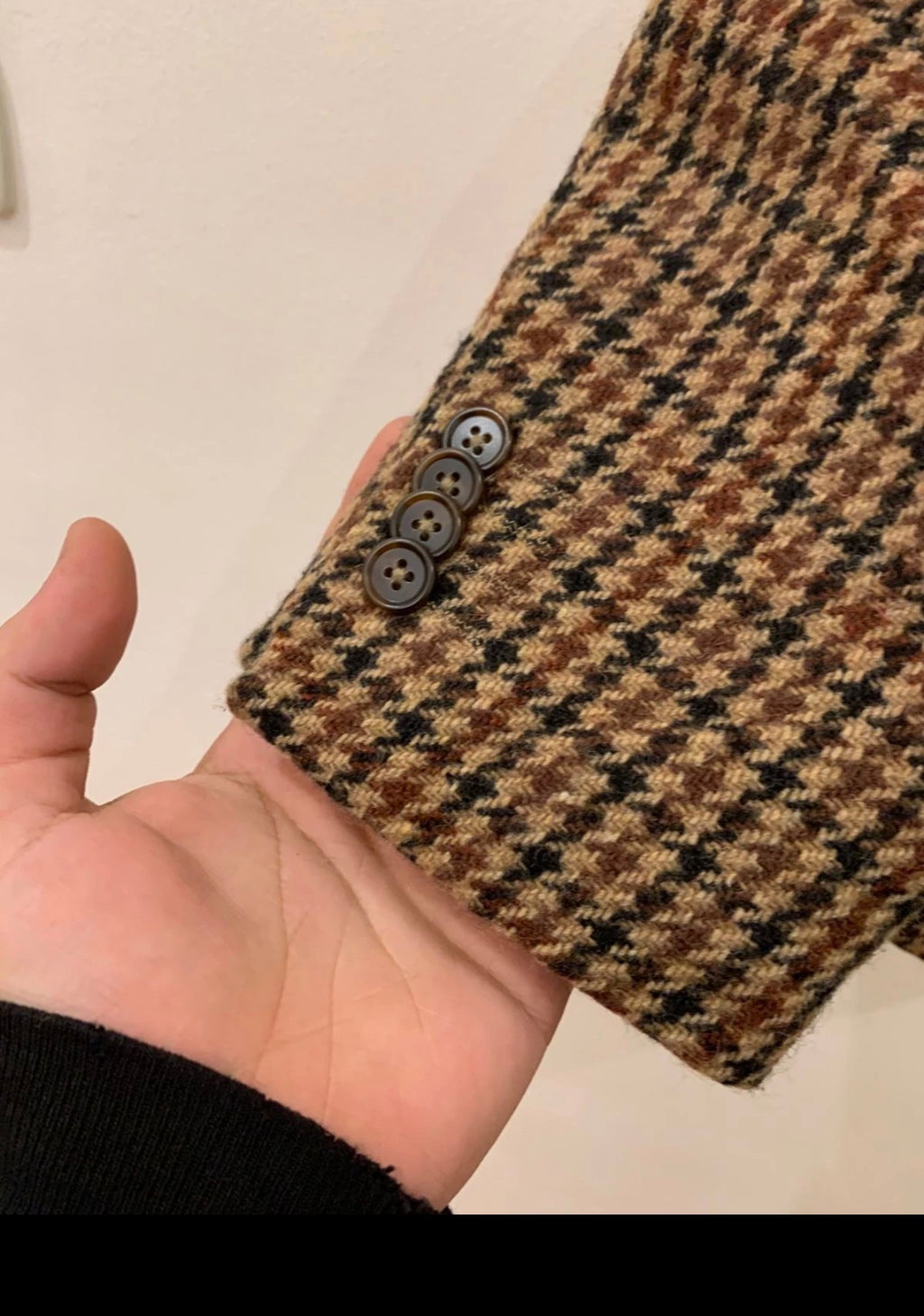 1970s Vintage houndstooth pure wool handwoven tweed hunting jacket blazer 42R