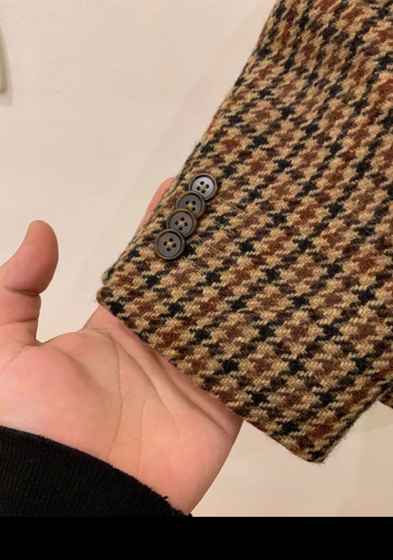 1970s Vintage houndstooth pure wool handwoven tweed hunting jacket blazer 42R