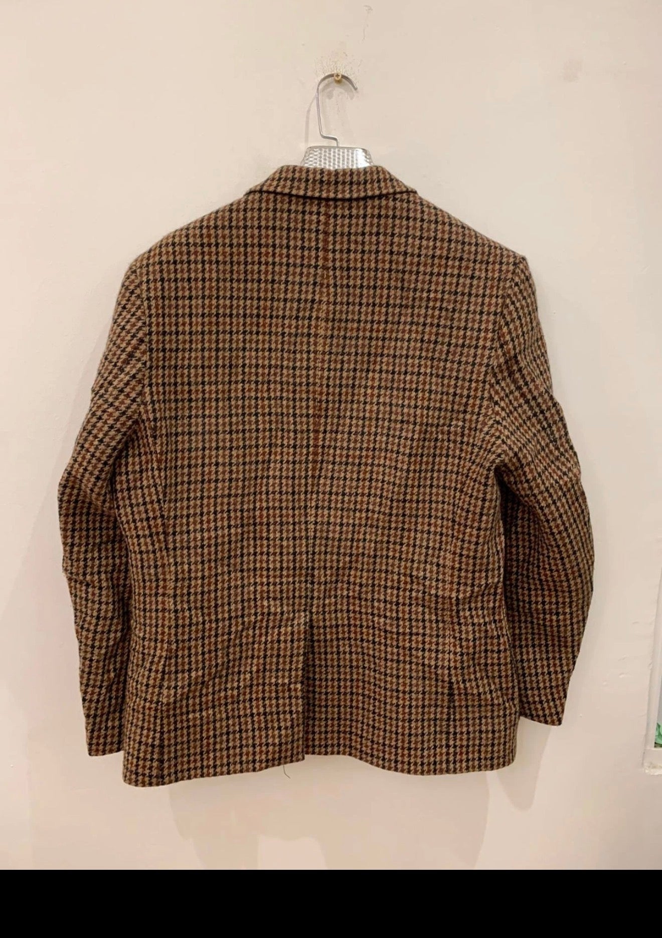 1970s Vintage houndstooth pure wool handwoven tweed hunting jacket blazer 42R