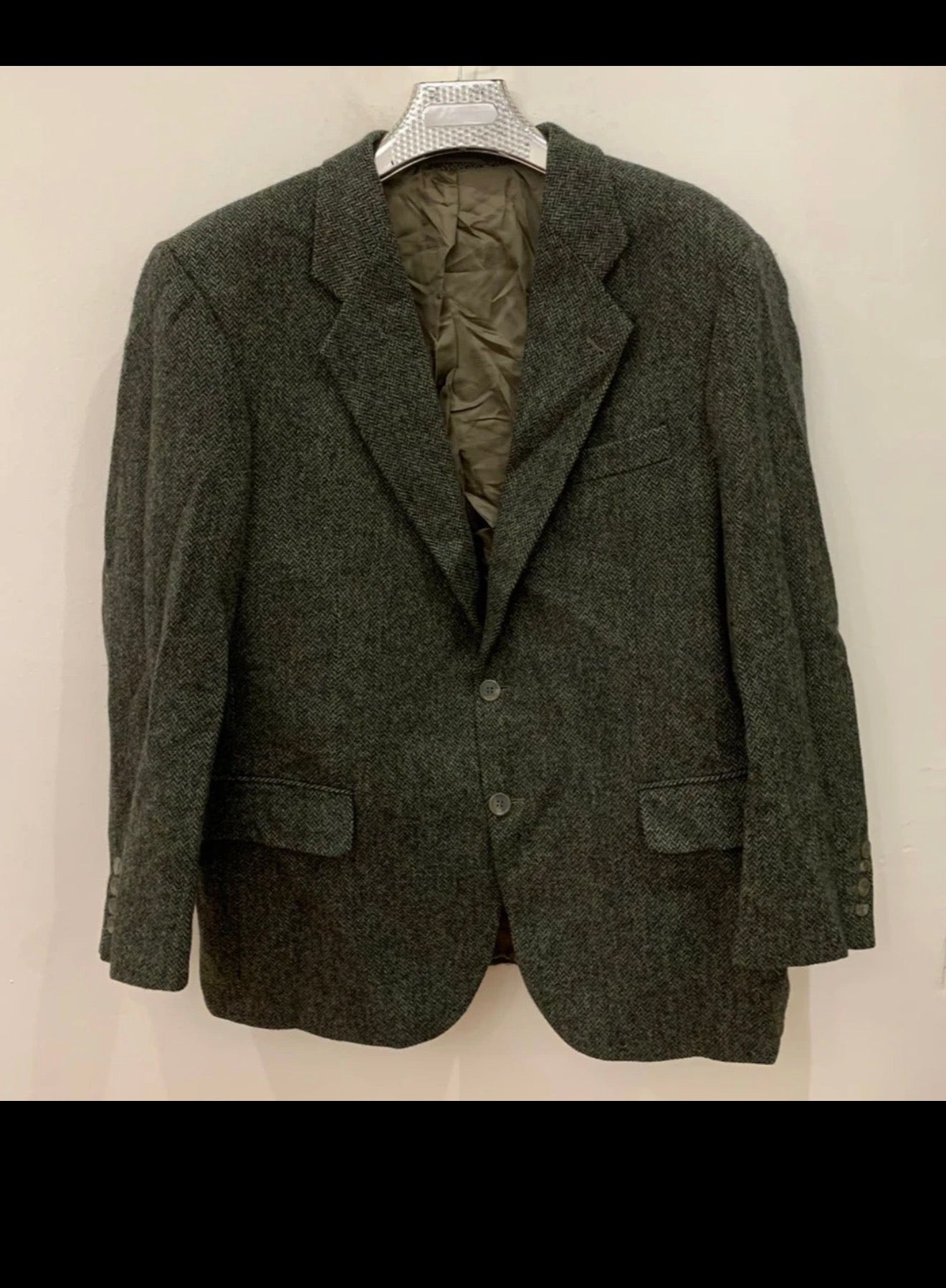 Vintage pure wool handwoven tweed Kynoch herringbone green jacket blazer 44R